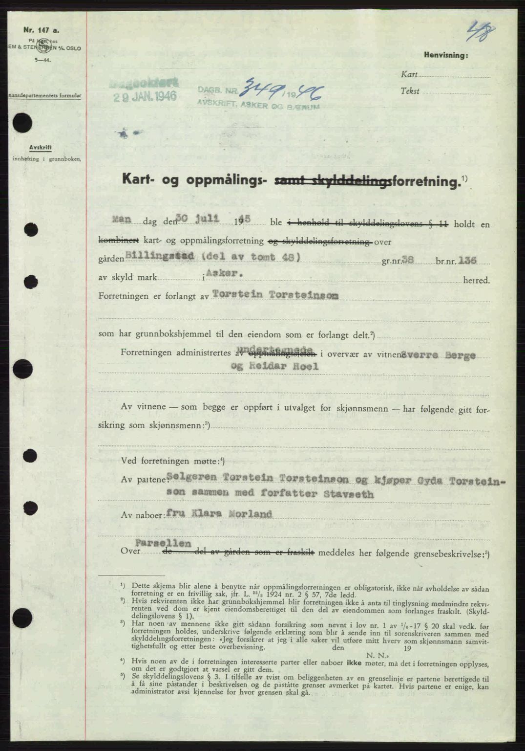 Aker herredsskriveri, AV/SAO-A-10896/G/Gb/Gbb/Gbbb/L0034: Mortgage book no. A80, 1946-1946, Diary no: : 349/1946