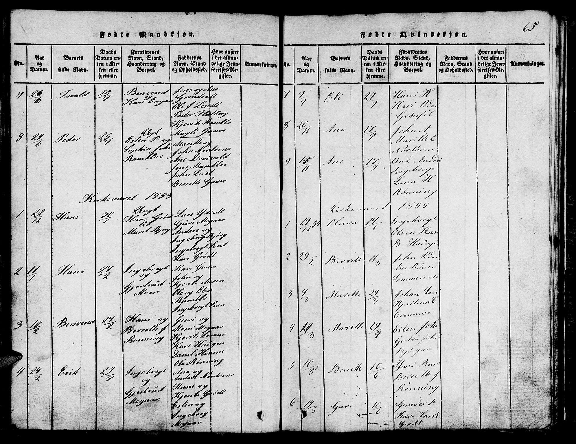 Ministerialprotokoller, klokkerbøker og fødselsregistre - Sør-Trøndelag, SAT/A-1456/685/L0976: Parish register (copy) no. 685C01, 1817-1878, p. 65