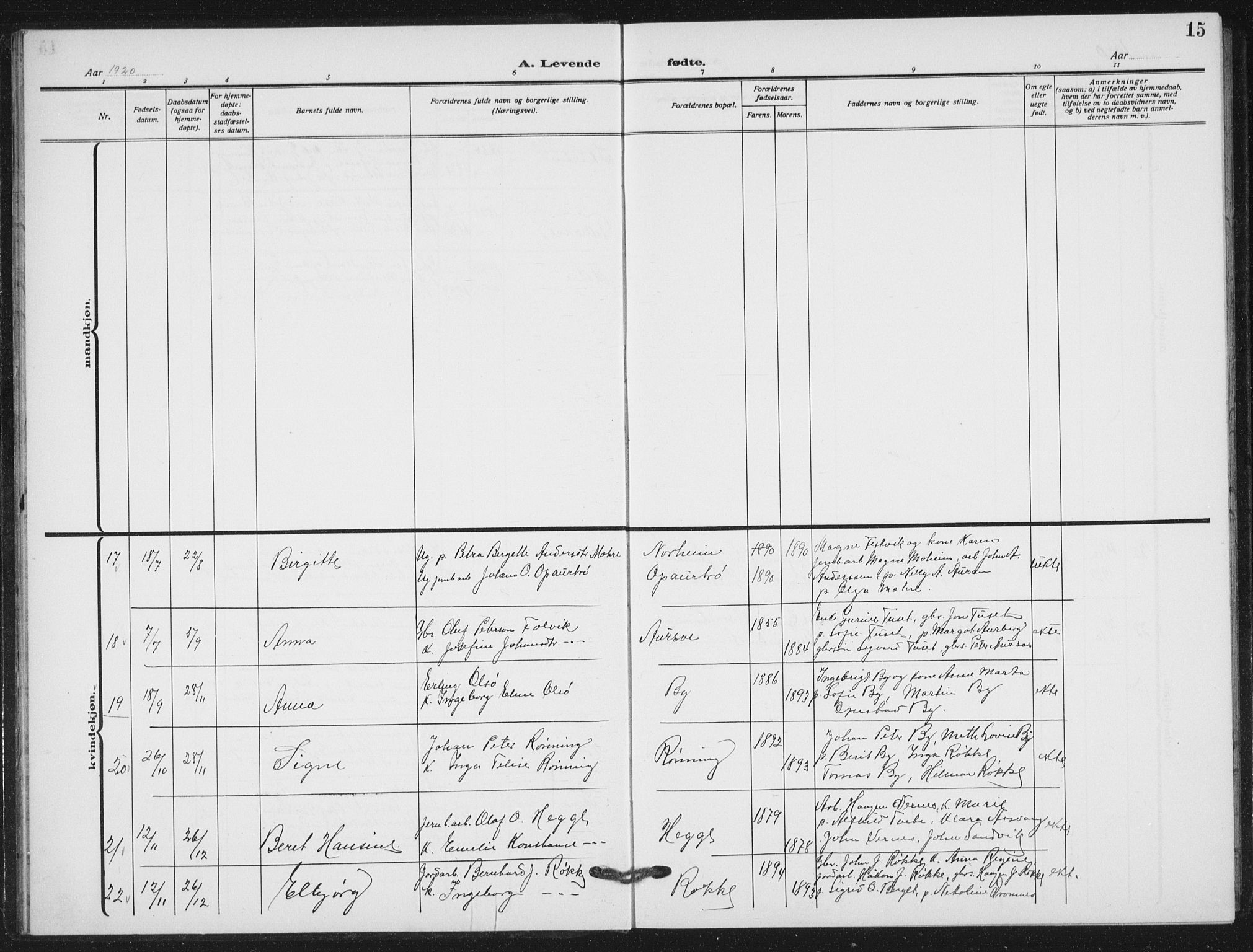 Ministerialprotokoller, klokkerbøker og fødselsregistre - Nord-Trøndelag, AV/SAT-A-1458/712/L0104: Parish register (copy) no. 712C02, 1917-1939, p. 15