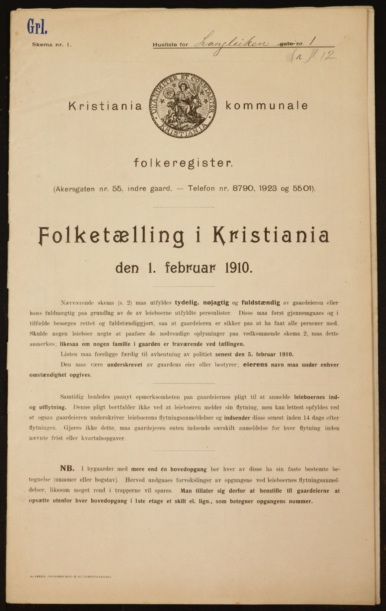 OBA, Municipal Census 1910 for Kristiania, 1910, p. 54886