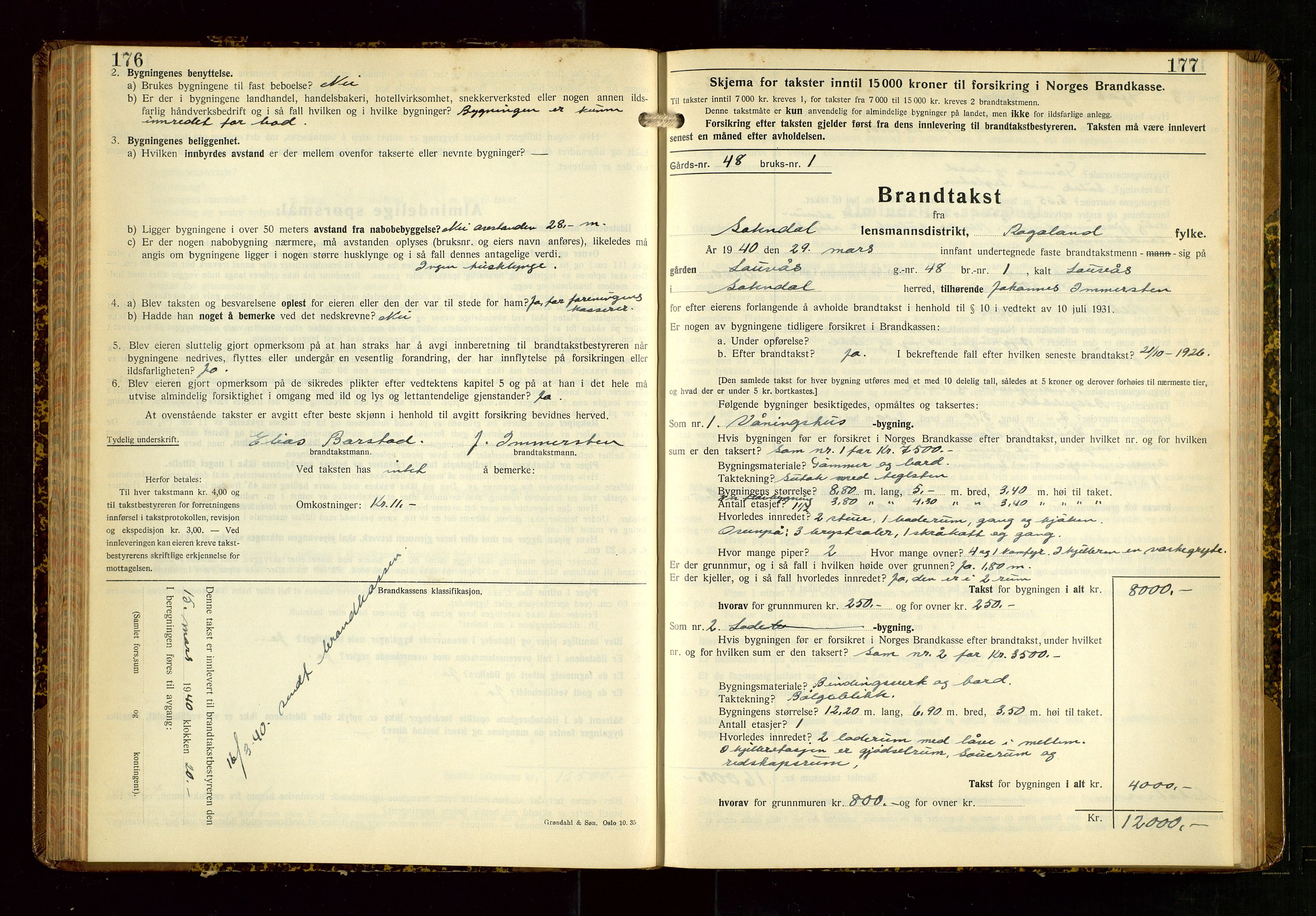 Sokndal lensmannskontor, AV/SAST-A-100417/Gob/L0008: "Brandtakst-Protokoll", 1937-1955, p. 176-177