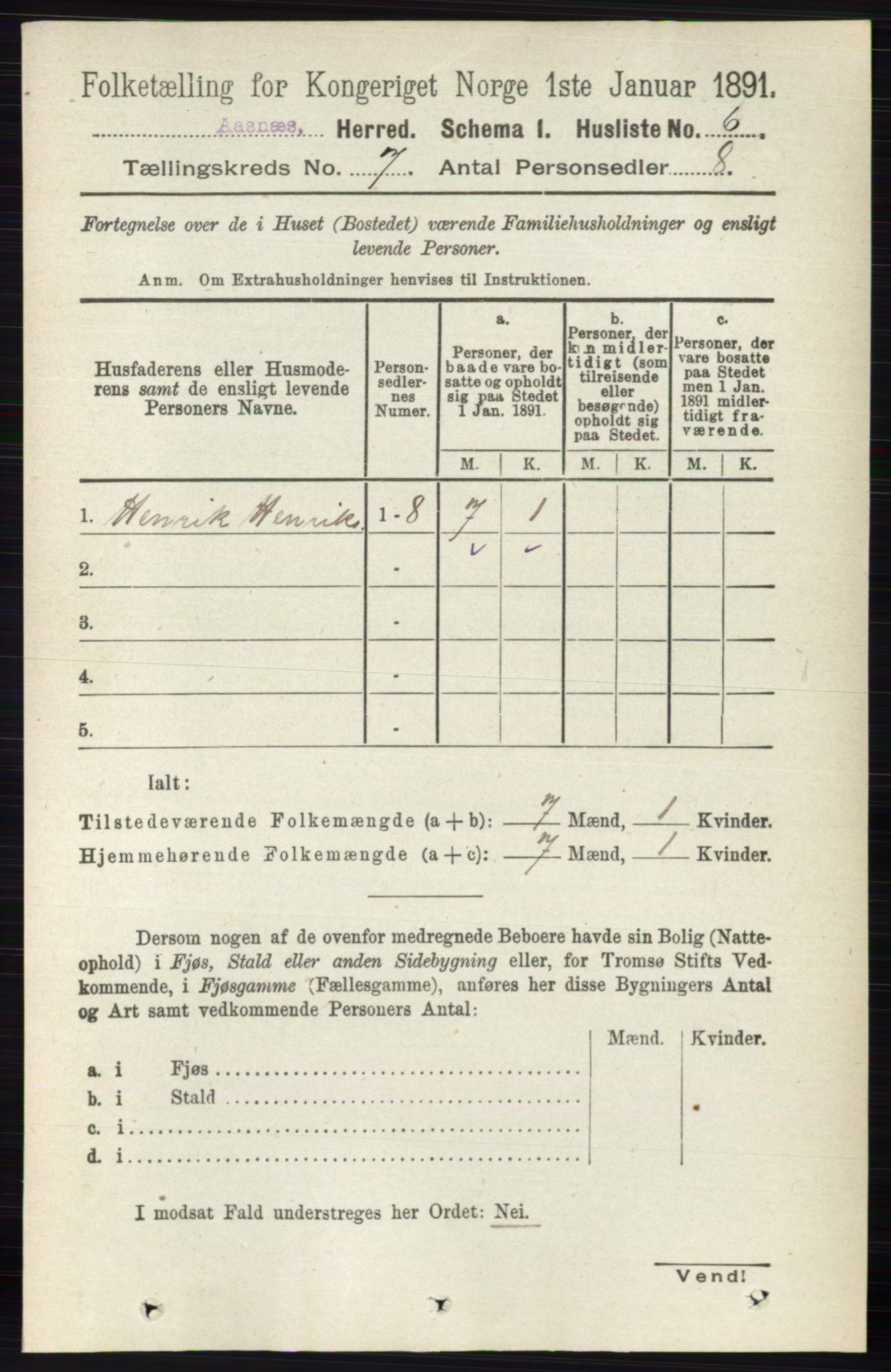 RA, 1891 census for 0425 Åsnes, 1891, p. 3241