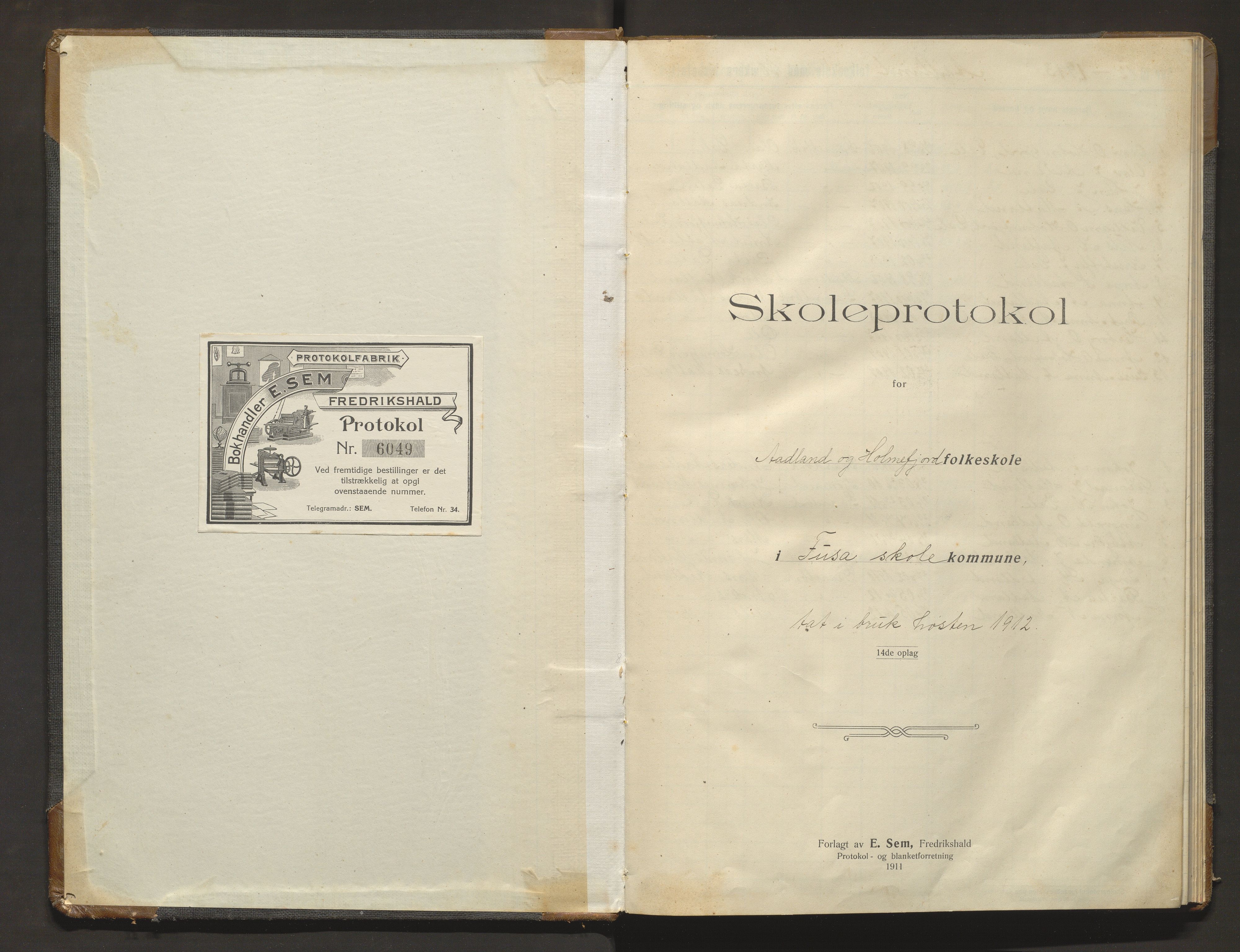 Fusa kommune. Barneskulane, IKAH/1241-231/F/Fa/L0006: Skuleprotokoll for Holmefjord og Ådland krinsar, 1912-1919