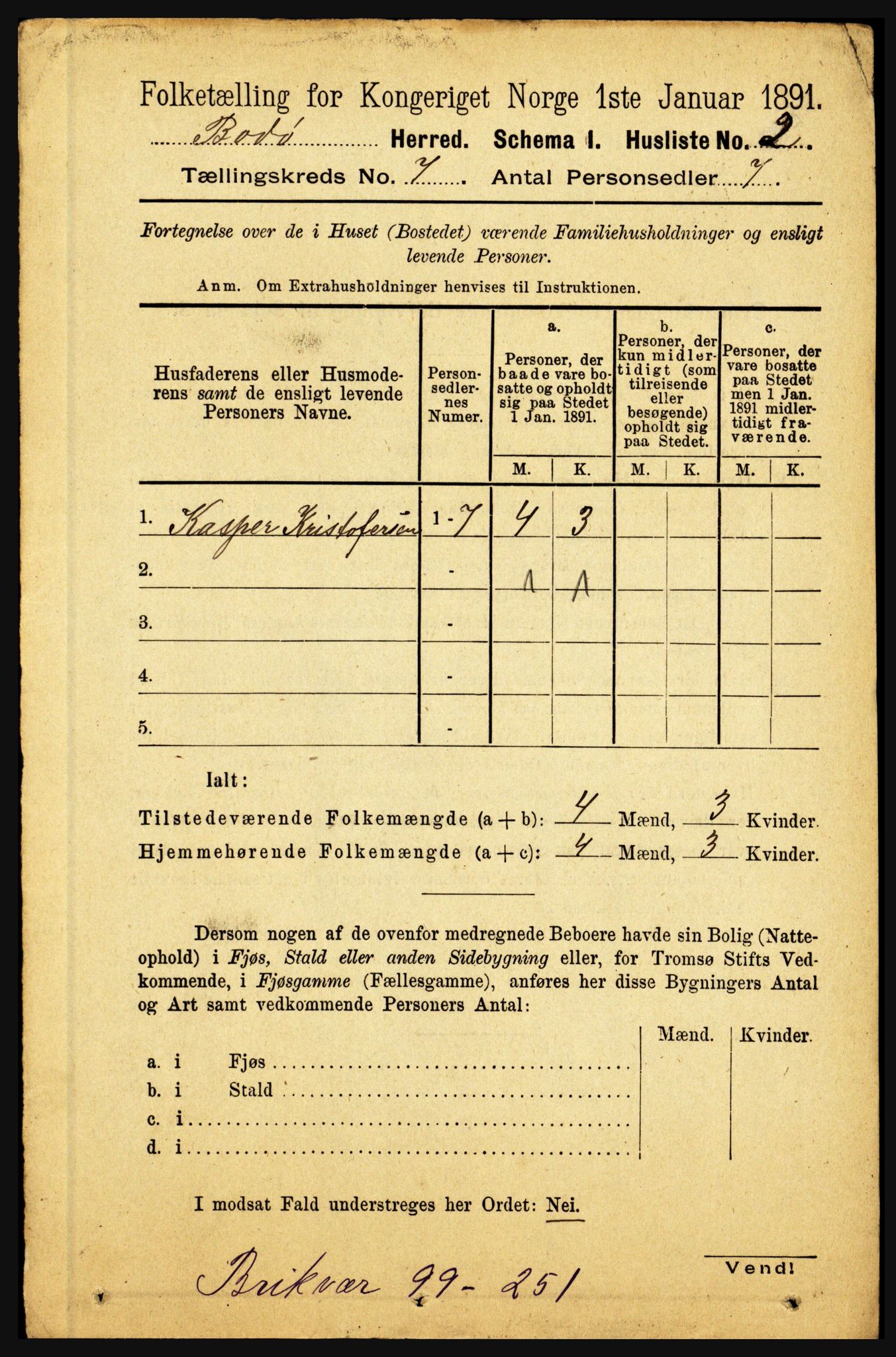 RA, 1891 census for 1843 Bodø, 1891, p. 4564