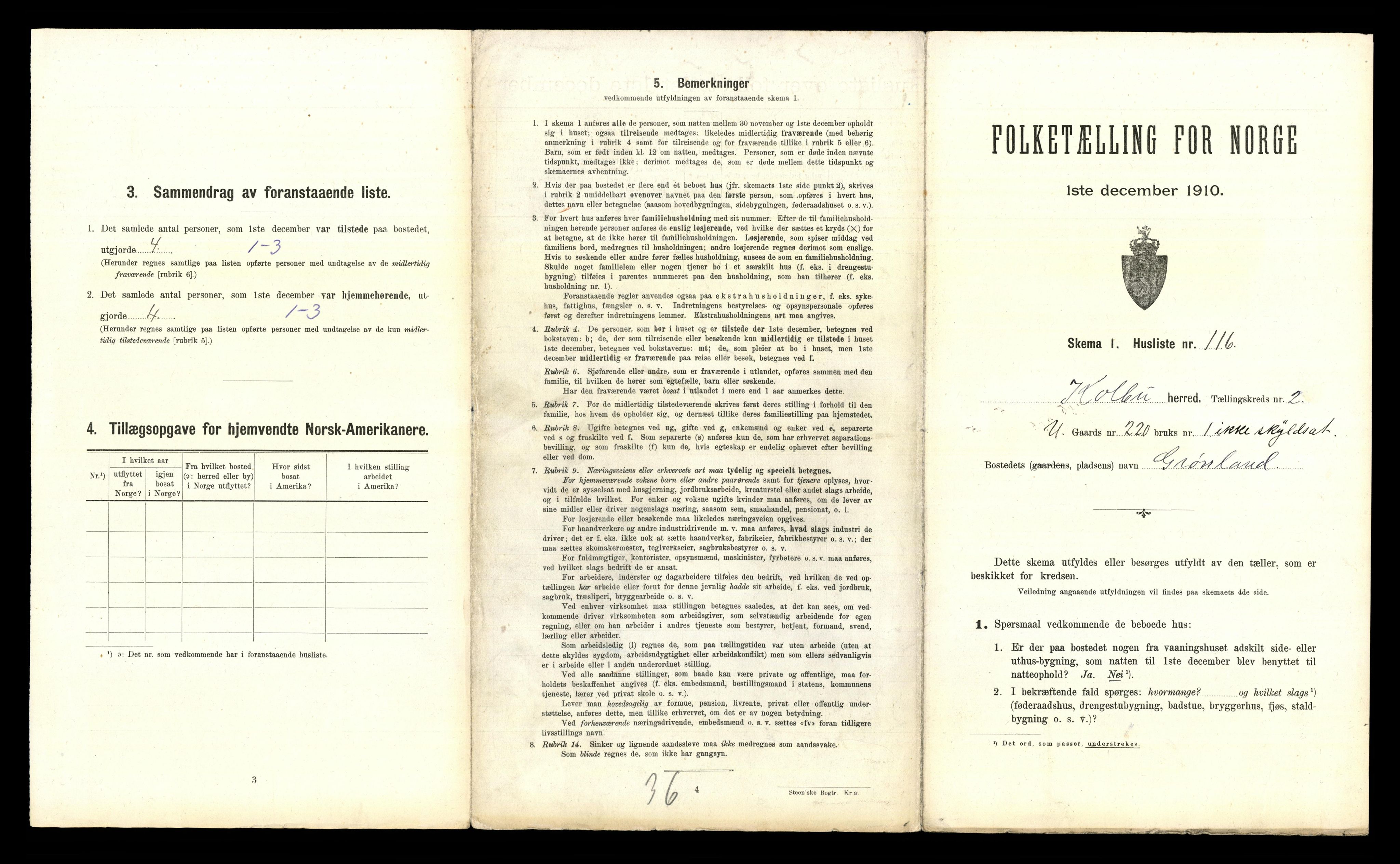 RA, 1910 census for Kolbu, 1910, p. 376