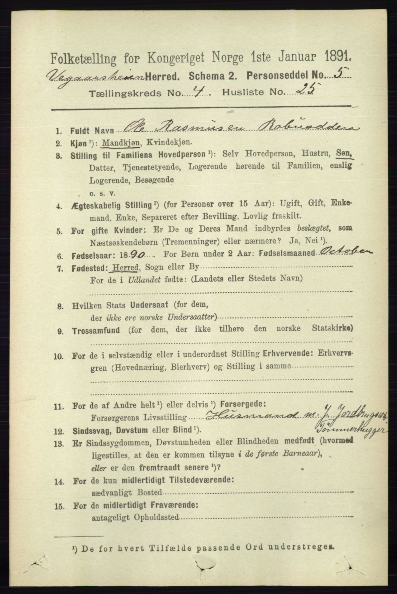 RA, 1891 census for 0912 Vegårshei, 1891, p. 932