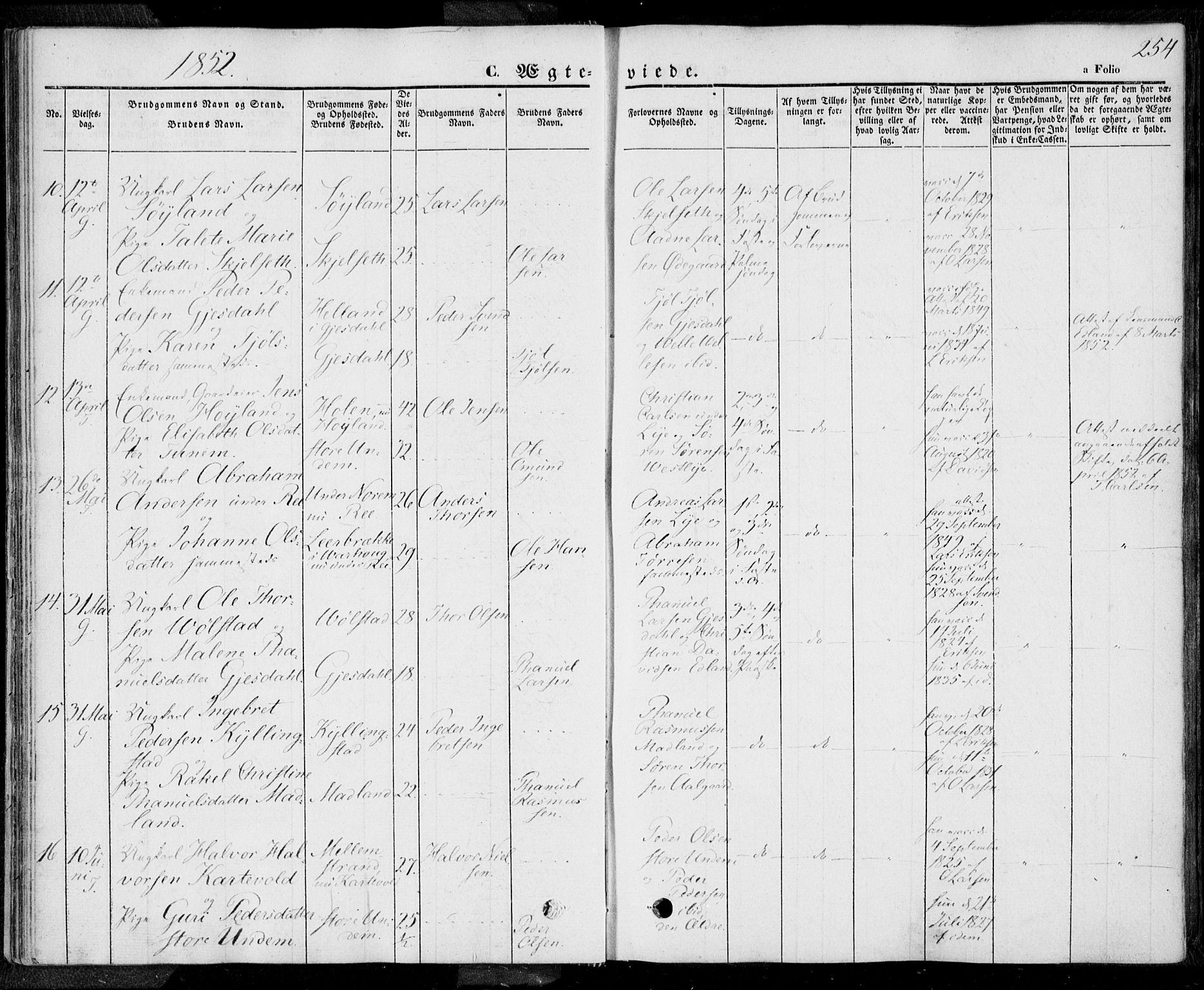 Lye sokneprestkontor, AV/SAST-A-101794/001/30BA/L0006: Parish register (official) no. A 5.2, 1842-1855, p. 254