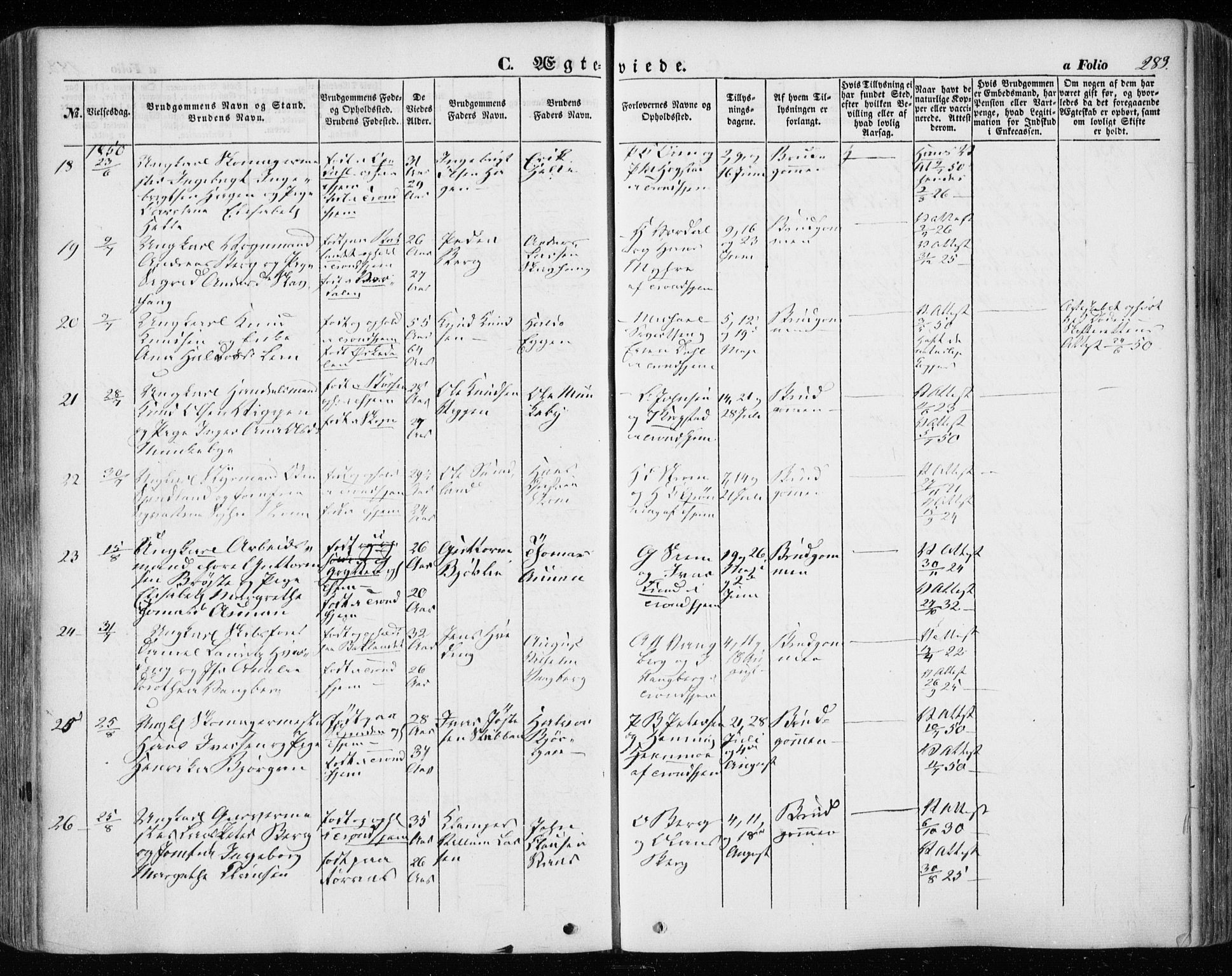 Ministerialprotokoller, klokkerbøker og fødselsregistre - Sør-Trøndelag, AV/SAT-A-1456/601/L0051: Parish register (official) no. 601A19, 1848-1857, p. 289