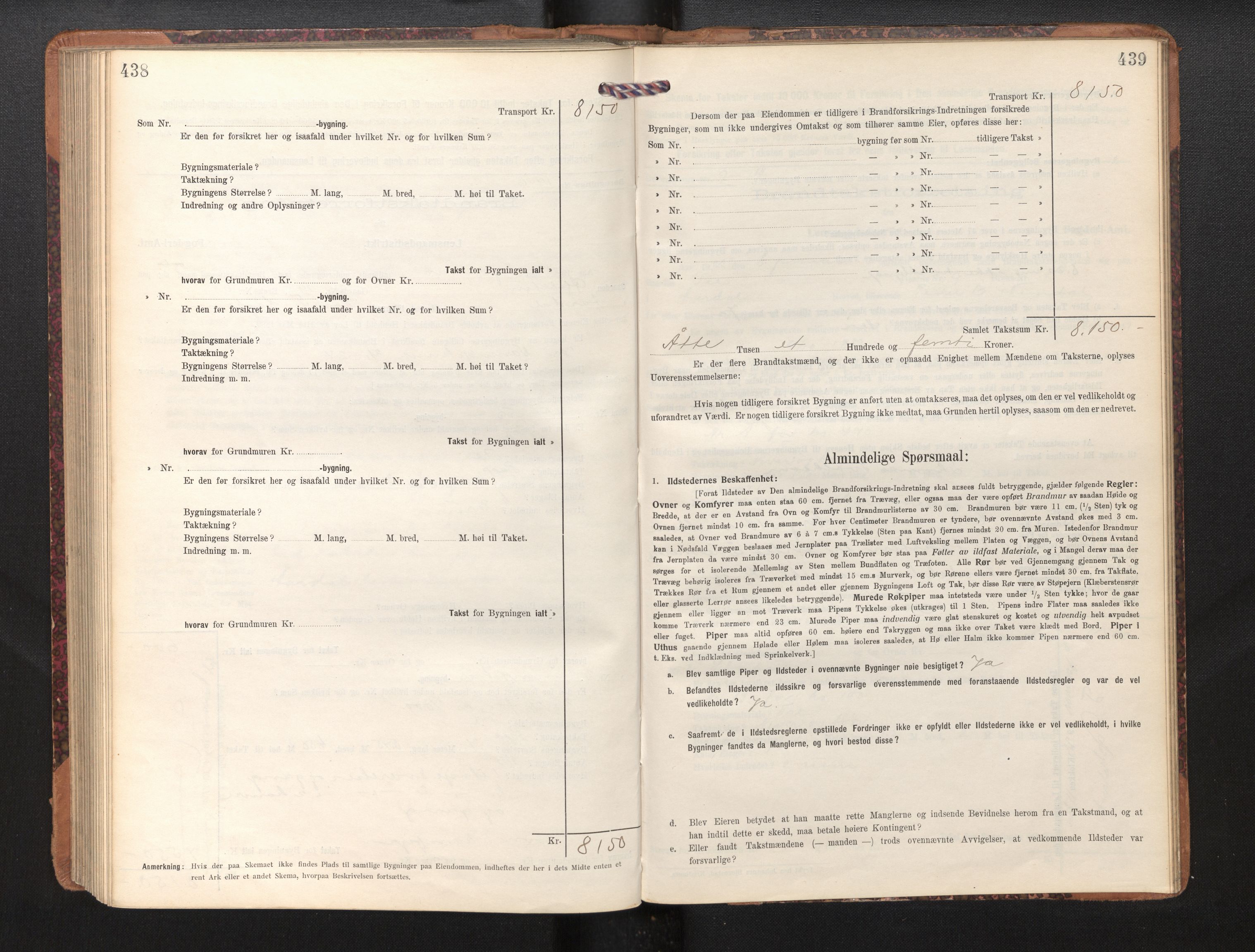 Lensmannen i Årdal, AV/SAB-A-30501/0012/L0009: Branntakstprotokoll, skjematakst, 1914-1926, p. 438-439