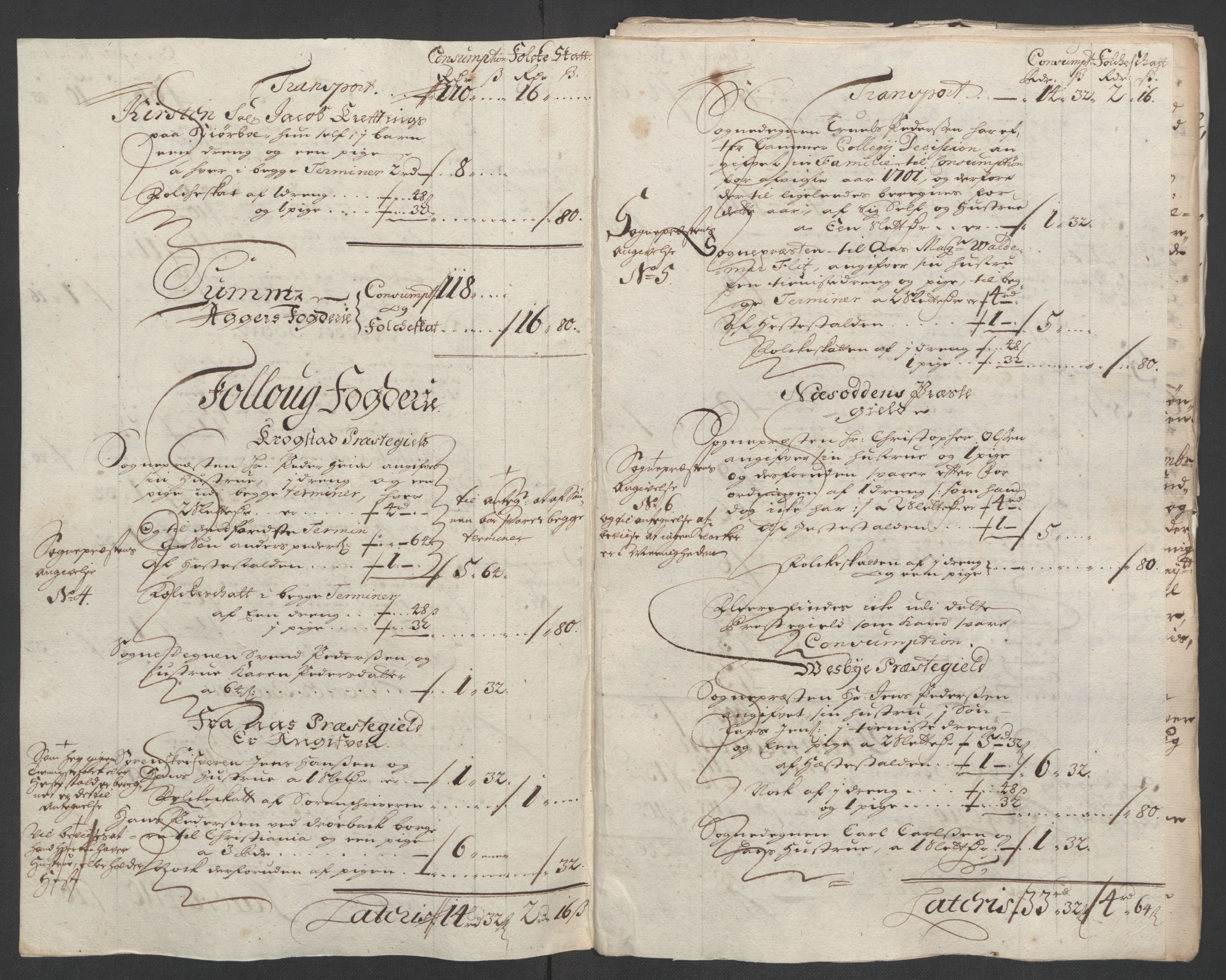 Rentekammeret inntil 1814, Reviderte regnskaper, Fogderegnskap, AV/RA-EA-4092/R10/L0444: Fogderegnskap Aker og Follo, 1701-1702, p. 261