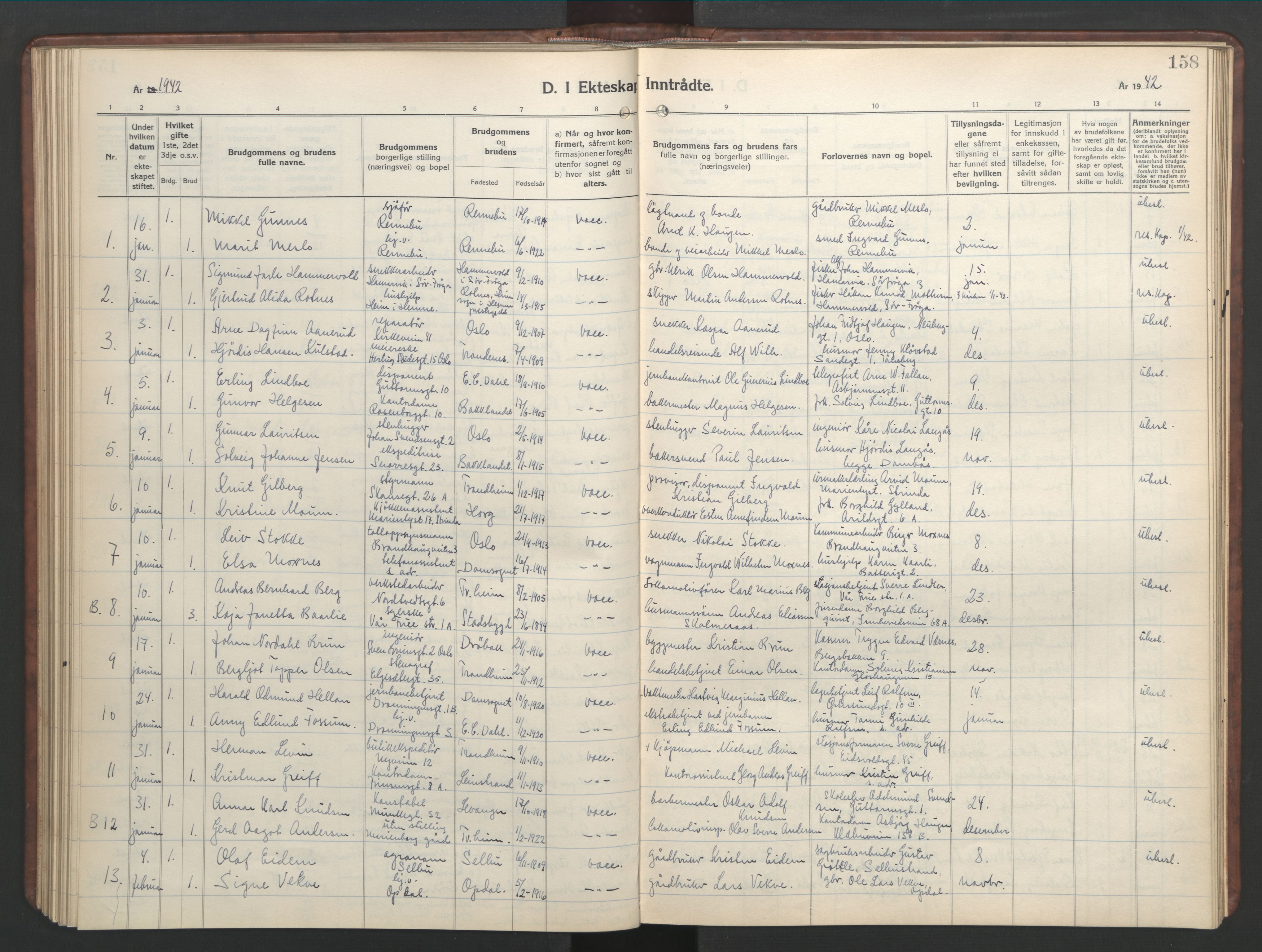 Ministerialprotokoller, klokkerbøker og fødselsregistre - Sør-Trøndelag, SAT/A-1456/601/L0101: Parish register (copy) no. 601C19, 1935-1946, p. 158