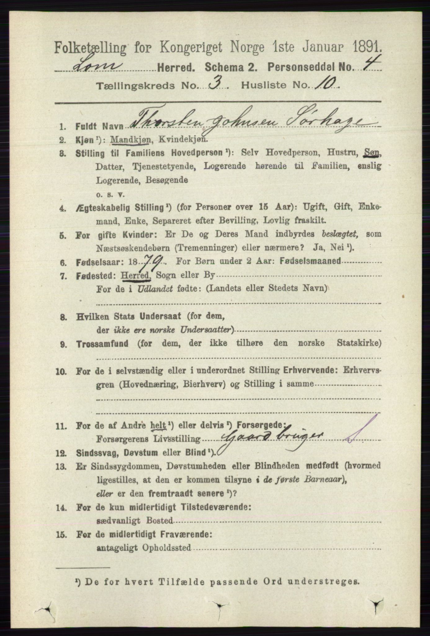 RA, 1891 census for 0514 Lom, 1891, p. 1309