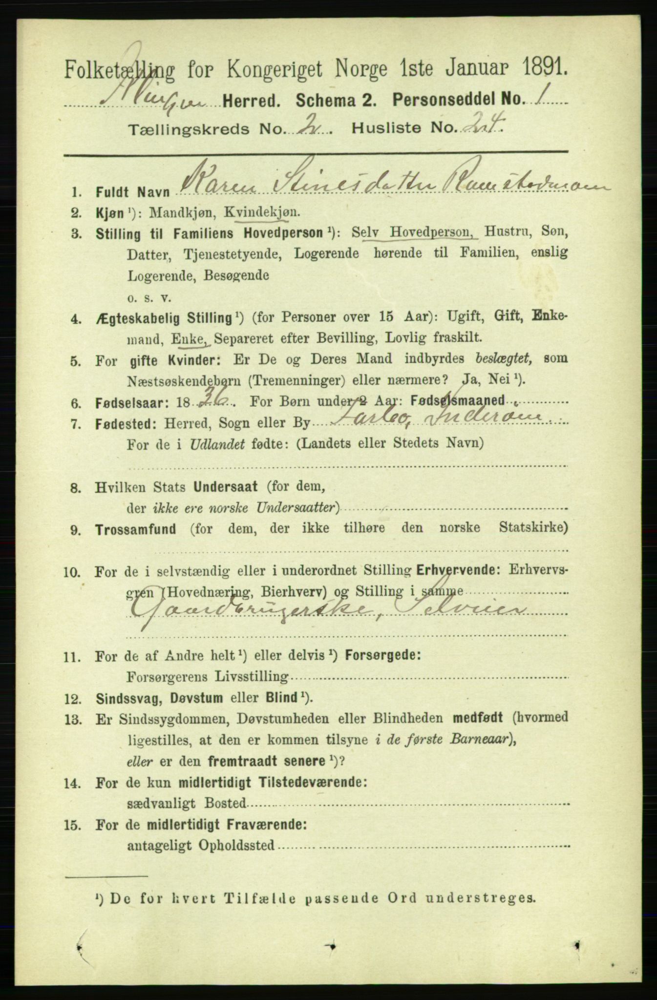 RA, 1891 census for 1746 Klinga, 1891, p. 634