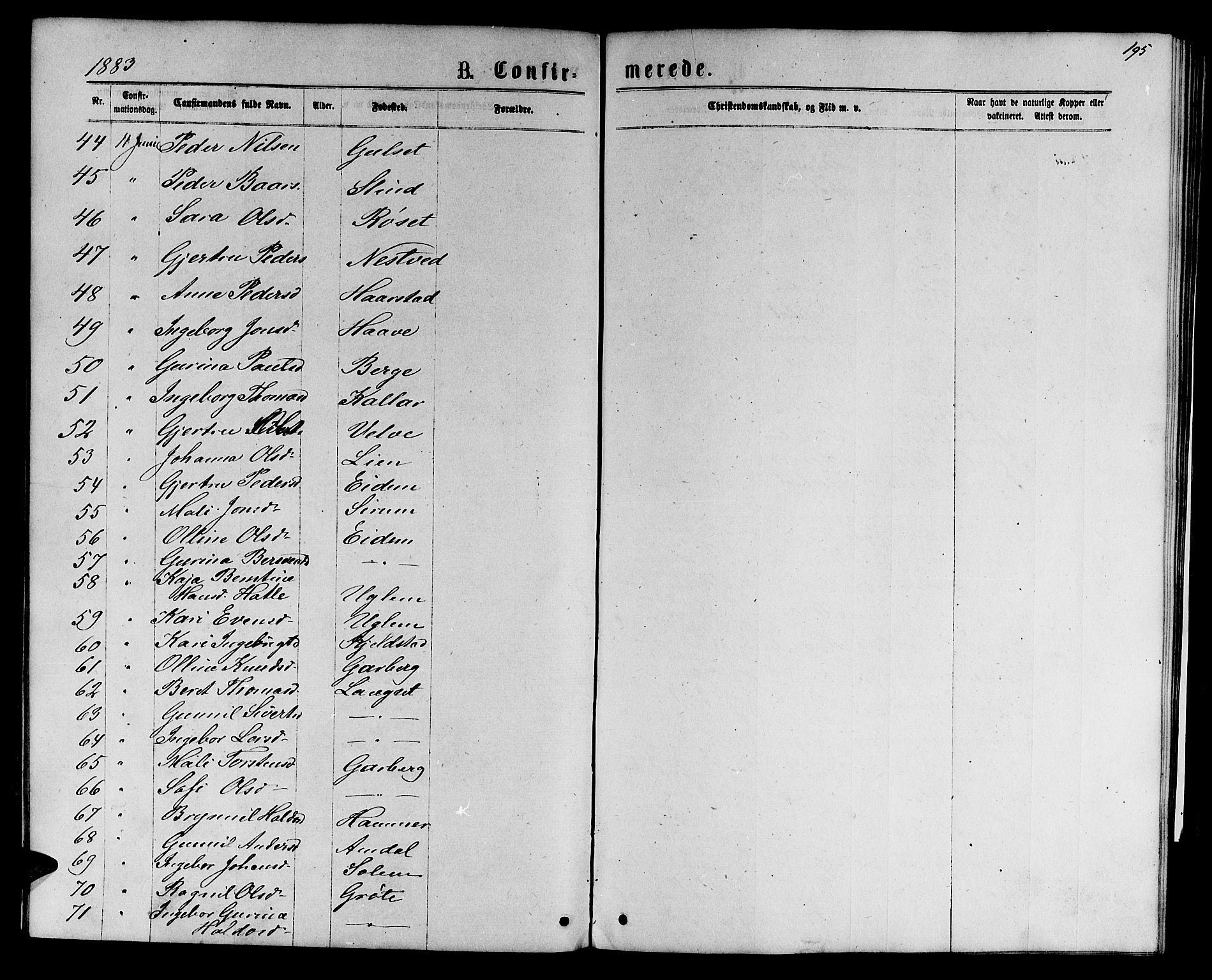 Ministerialprotokoller, klokkerbøker og fødselsregistre - Sør-Trøndelag, AV/SAT-A-1456/695/L1156: Parish register (copy) no. 695C07, 1869-1888, p. 195