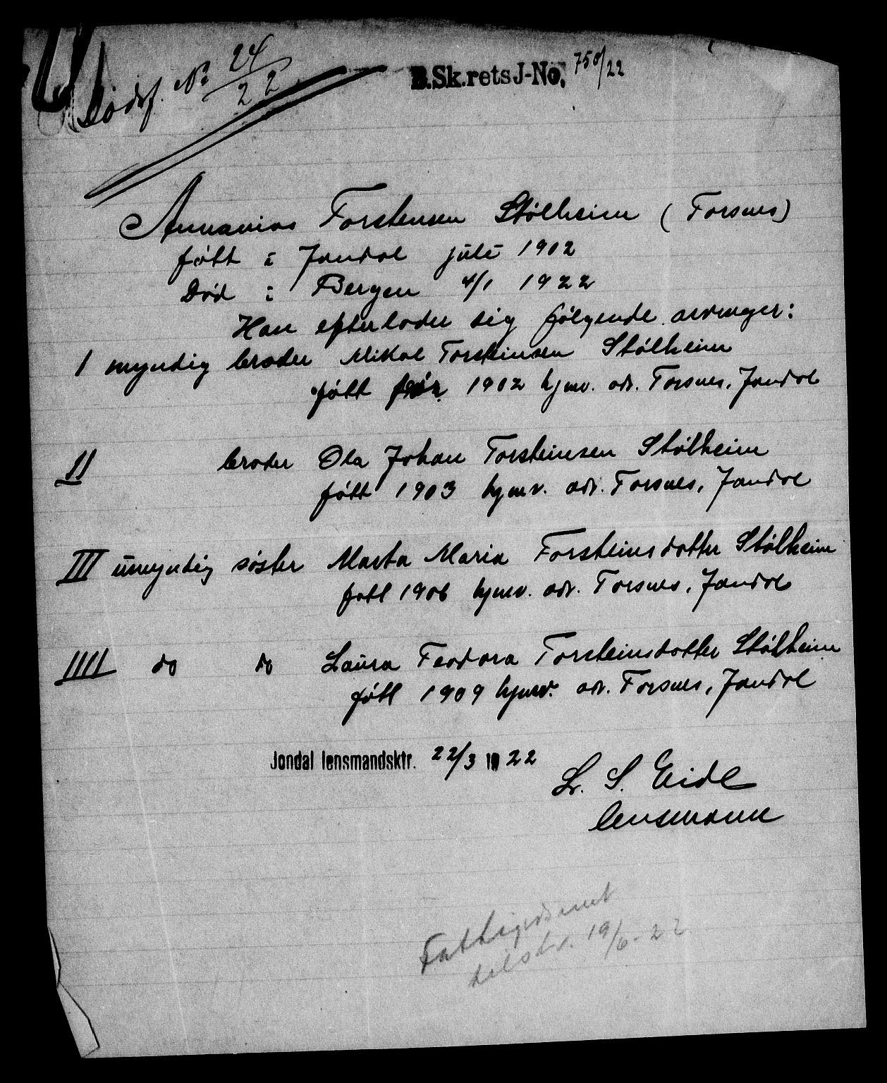 Byfogd og Byskriver i Bergen, AV/SAB-A-3401/06/06Na/L0014: Dødsfallsjournaler, 1921-1924, p. 40
