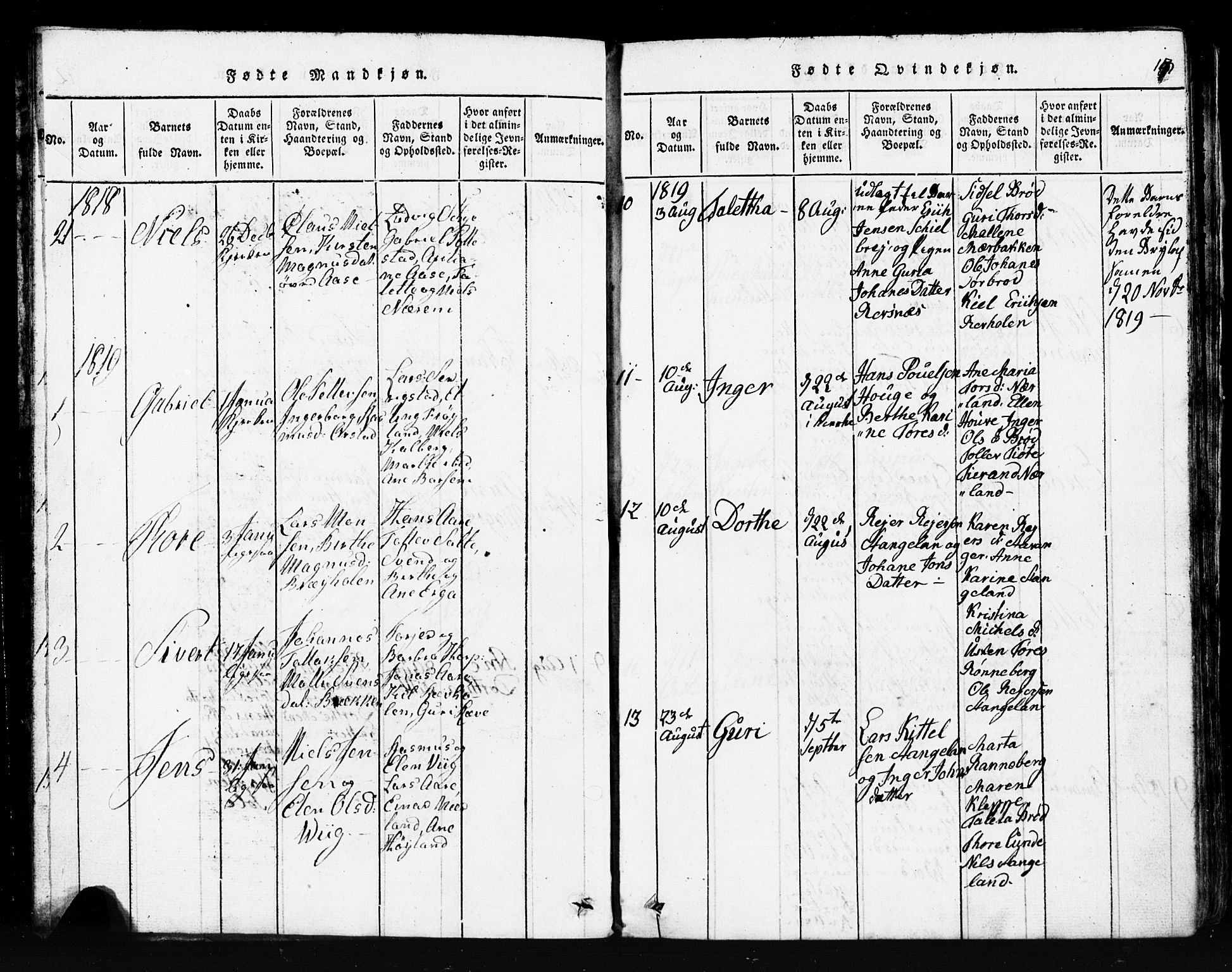 Klepp sokneprestkontor, SAST/A-101803/001/3/30BB/L0001: Parish register (copy) no.  B 1, 1816-1859, p. 13