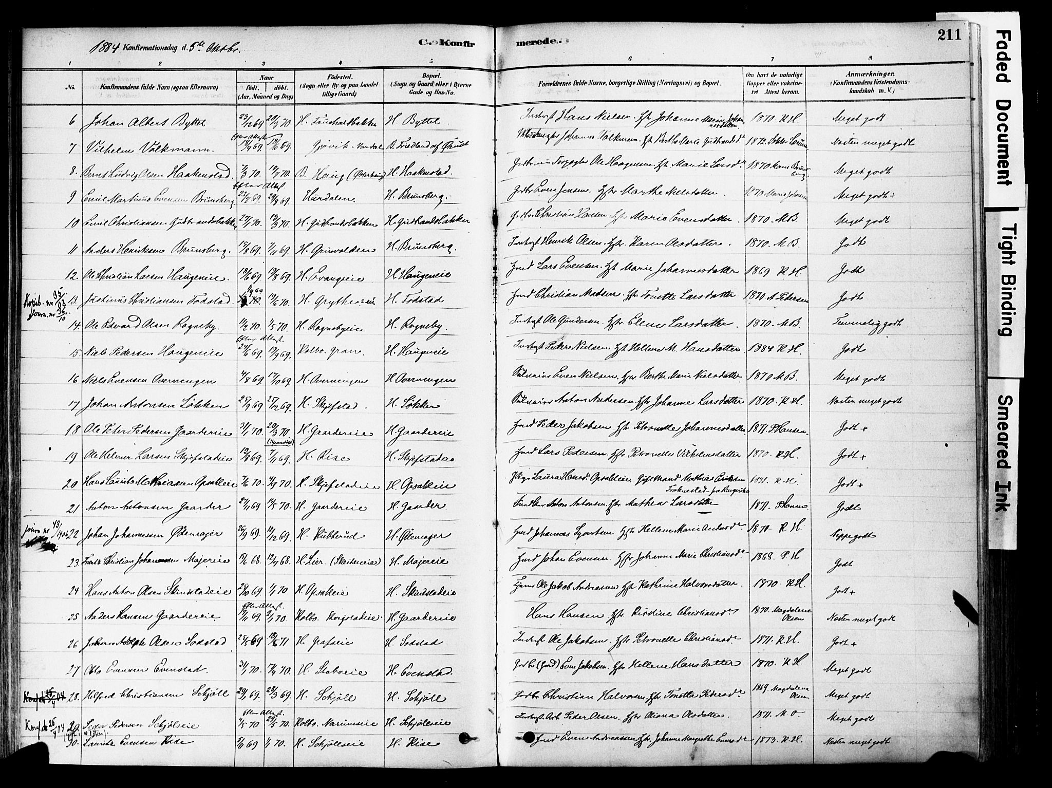 Østre Toten prestekontor, SAH/PREST-104/H/Ha/Haa/L0006: Parish register (official) no. 6 /1, 1878-1896, p. 211