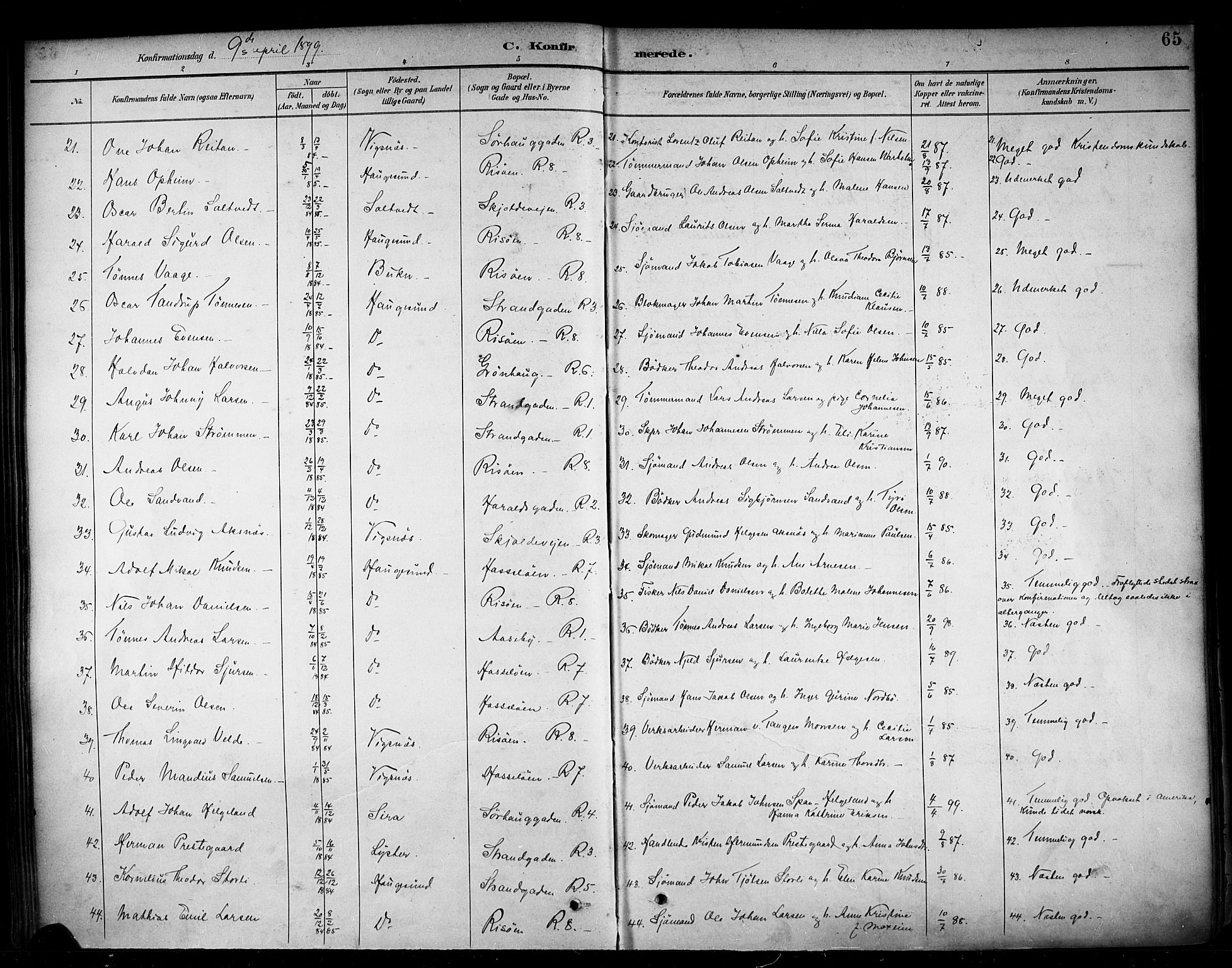 Haugesund sokneprestkontor, SAST/A -101863/H/Ha/Haa/L0005: Parish register (official) no. A 5, 1891-1903, p. 65