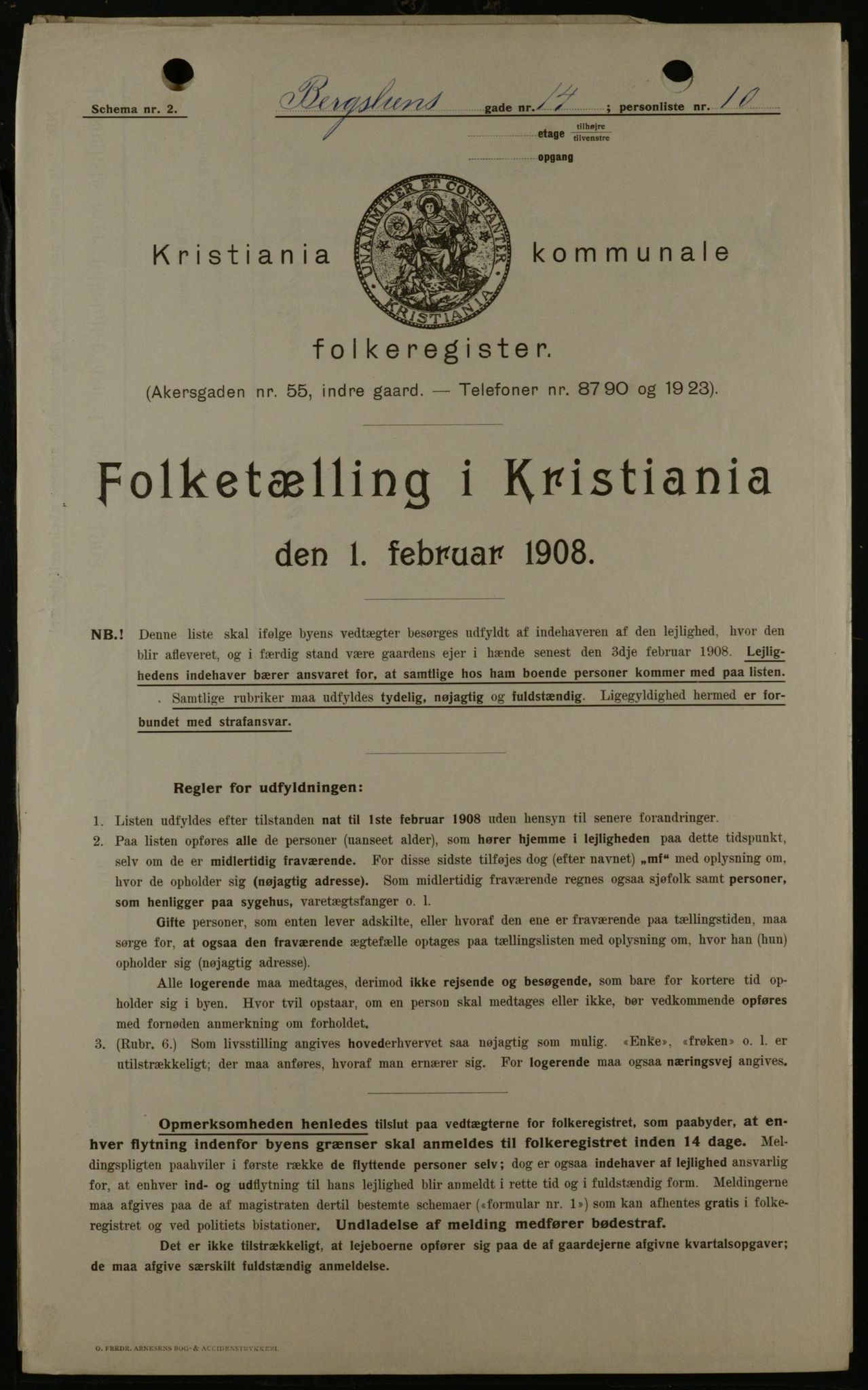 OBA, Municipal Census 1908 for Kristiania, 1908, p. 4320