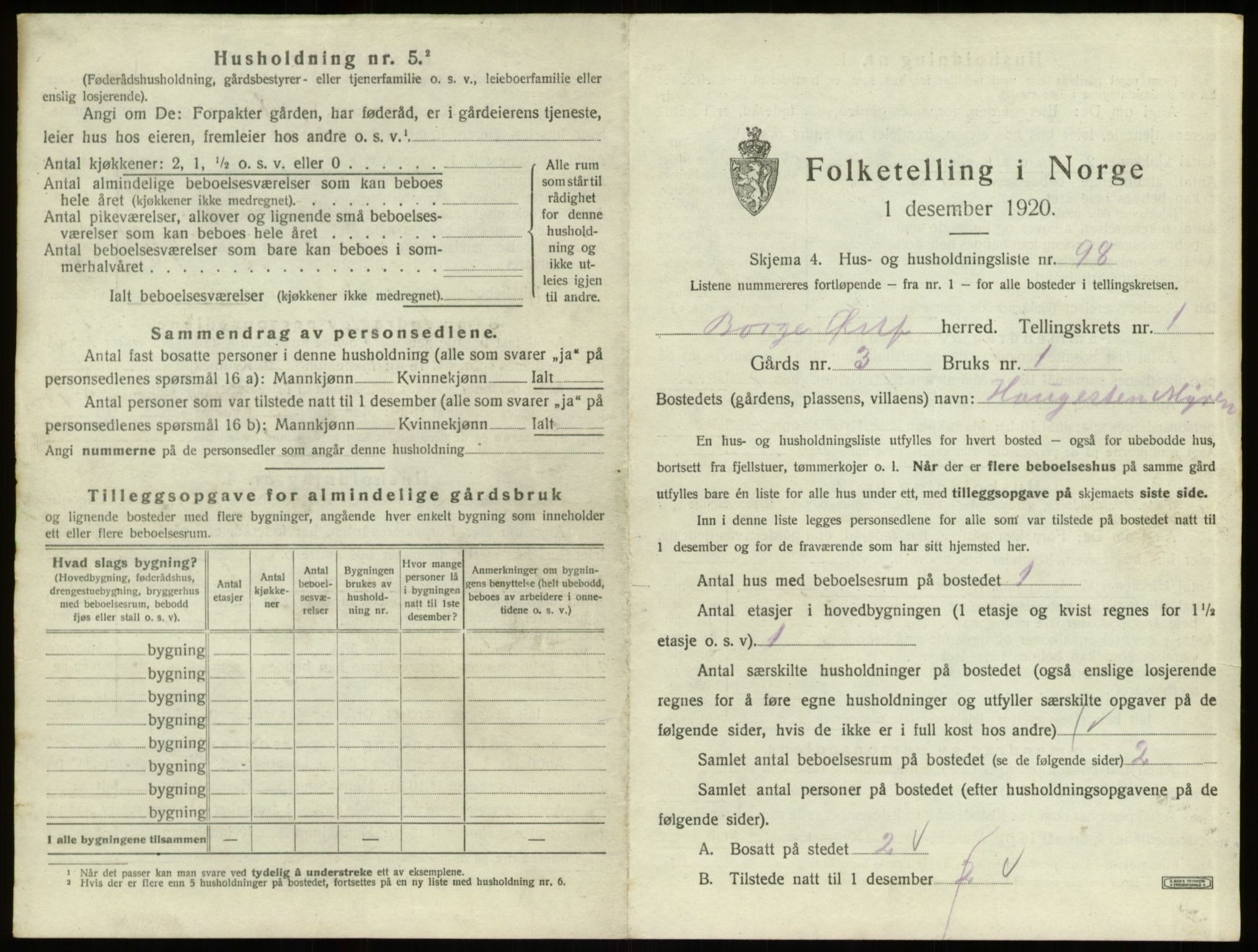 SAO, 1920 census for Borge, 1920, p. 229