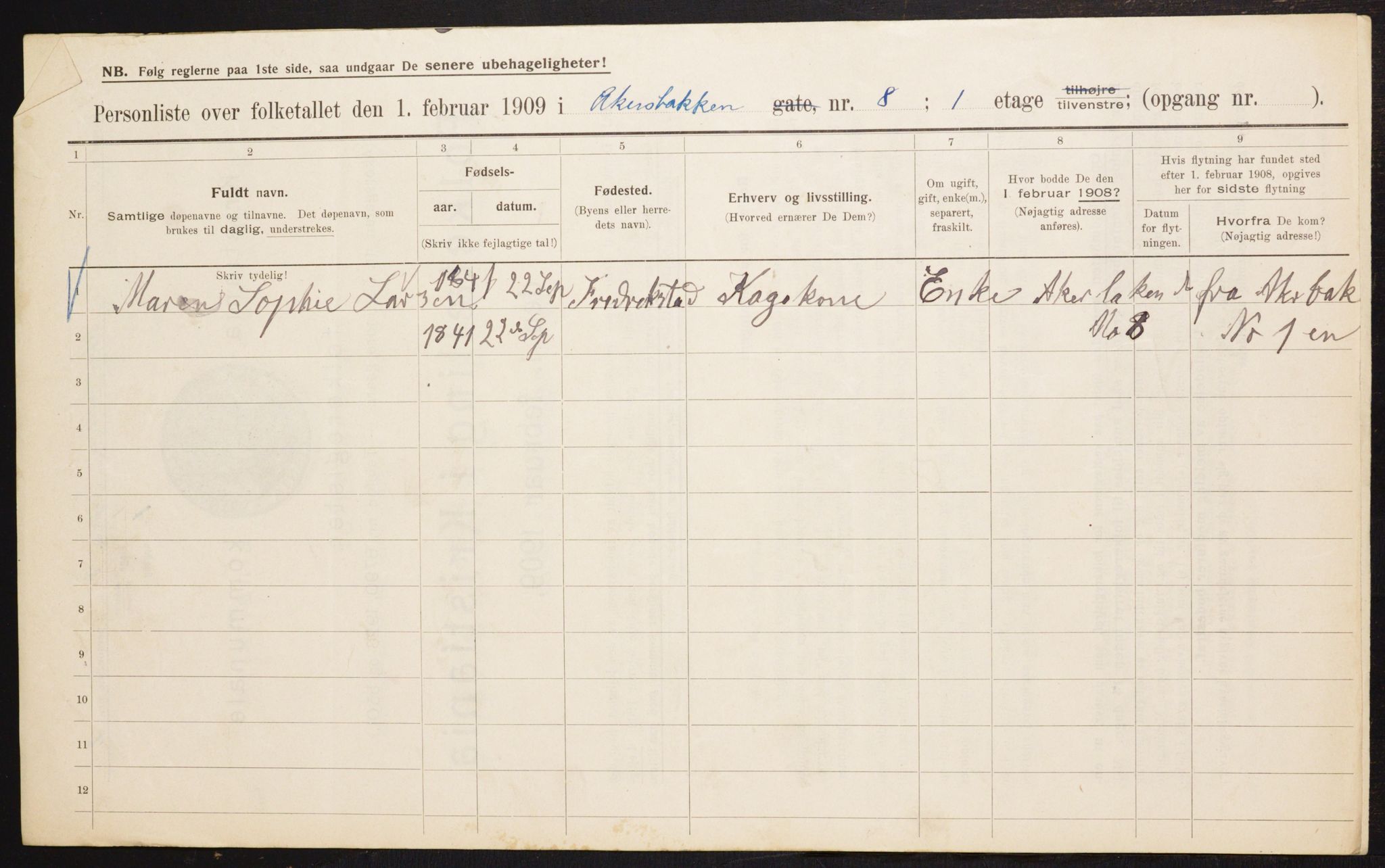 OBA, Municipal Census 1909 for Kristiania, 1909, p. 37