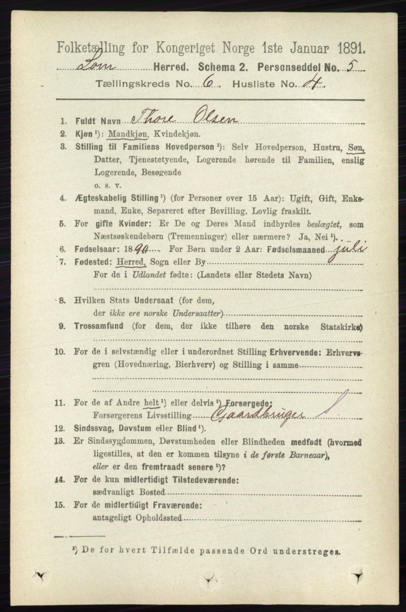 RA, 1891 census for 0514 Lom, 1891, p. 2390