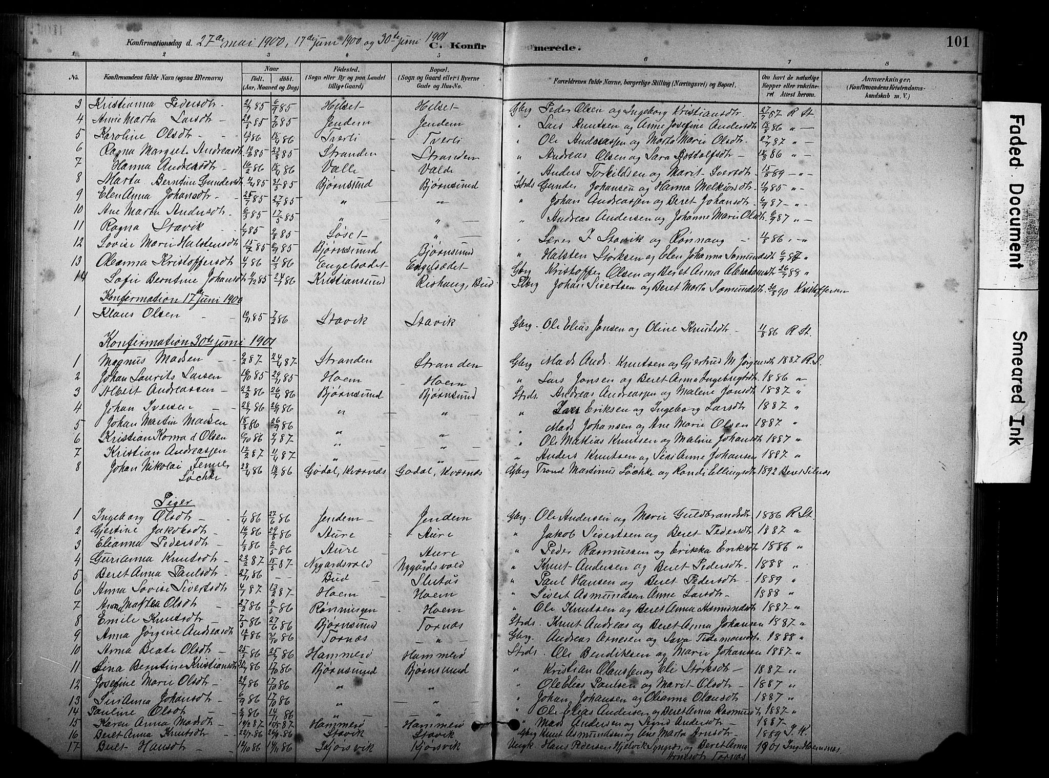Ministerialprotokoller, klokkerbøker og fødselsregistre - Møre og Romsdal, SAT/A-1454/565/L0755: Parish register (copy) no. 565C04, 1883-1903, p. 101