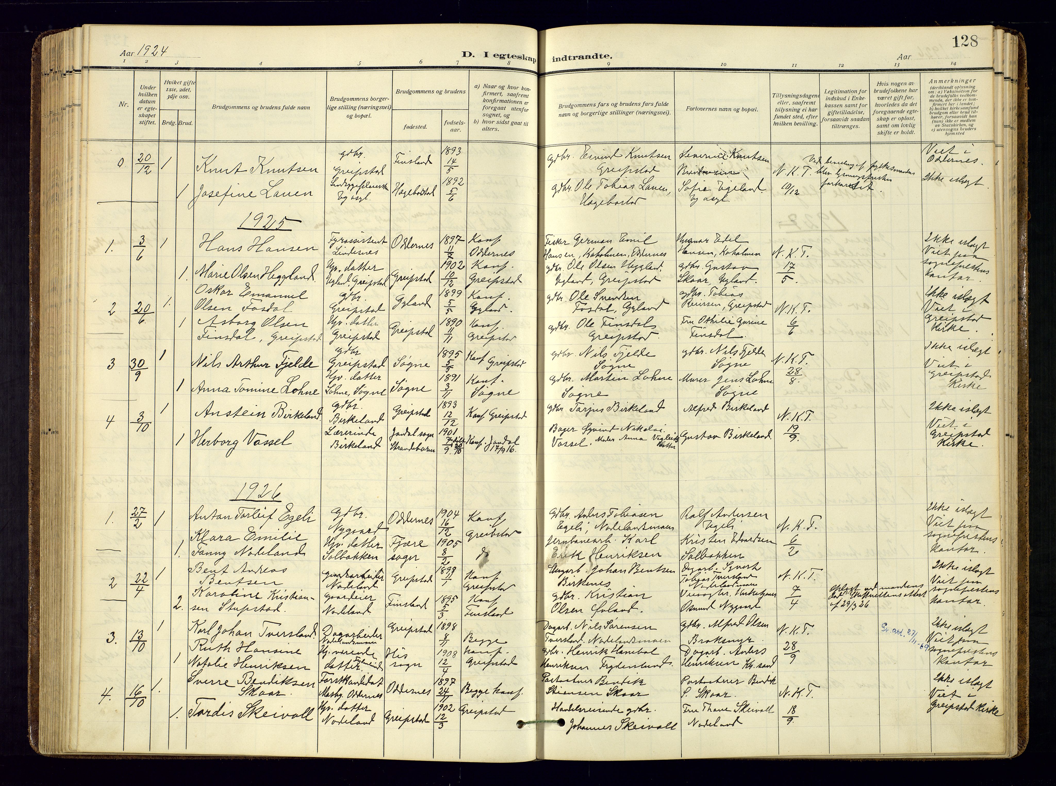 Søgne sokneprestkontor, SAK/1111-0037/F/Fa/Faa/L0004: Parish register (official) no. A-4, 1911-1945, p. 128