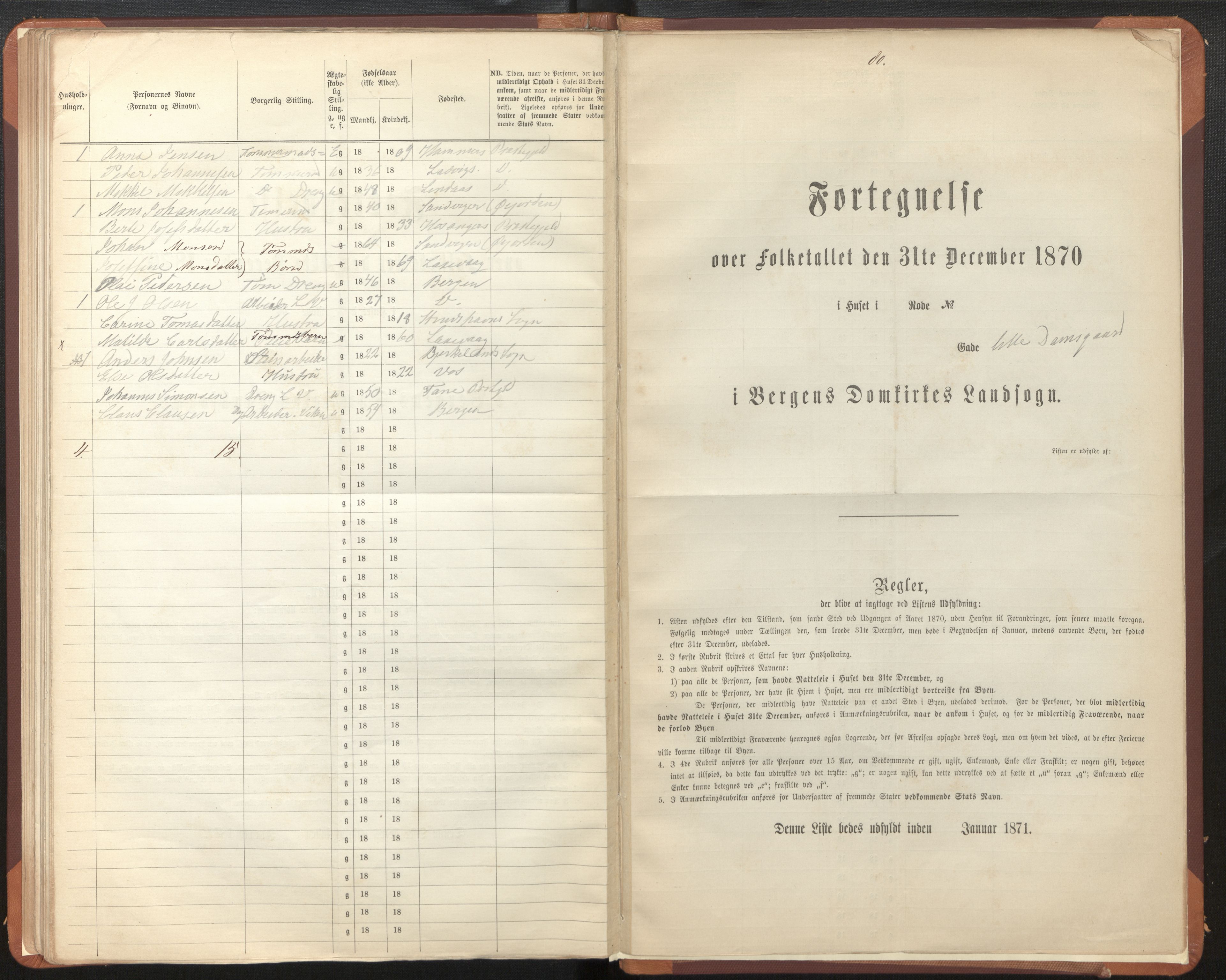 SAB, 1870 census for Bergen rural district, Domkirken local parish, 1870, p. 80