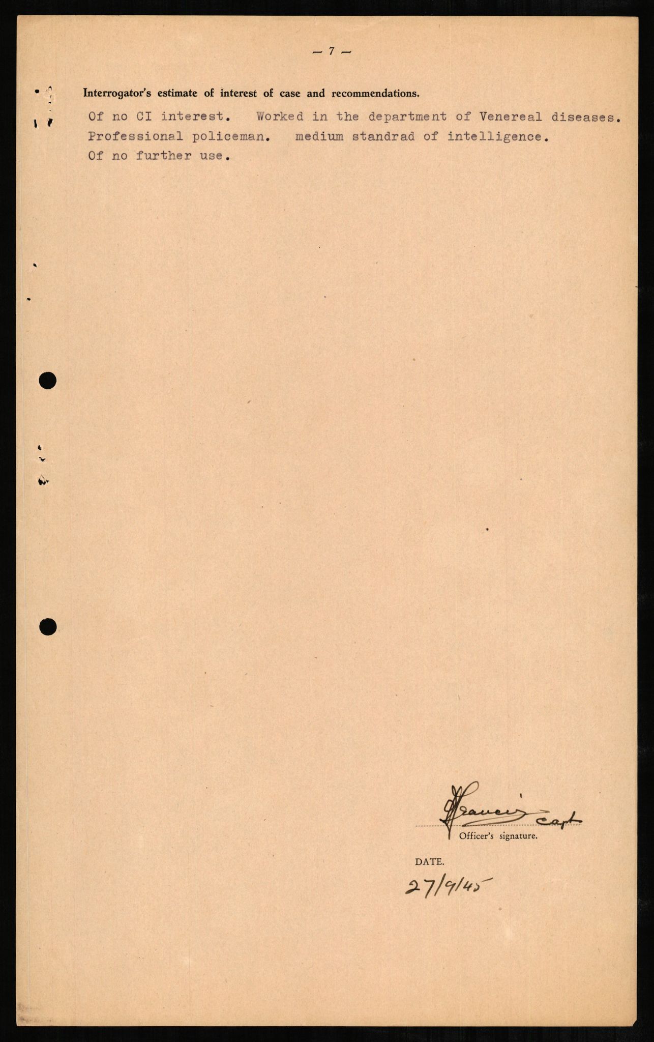 Forsvaret, Forsvarets overkommando II, RA/RAFA-3915/D/Db/L0001: CI Questionaires. Tyske okkupasjonsstyrker i Norge. Tyskere., 1945-1946, p. 60