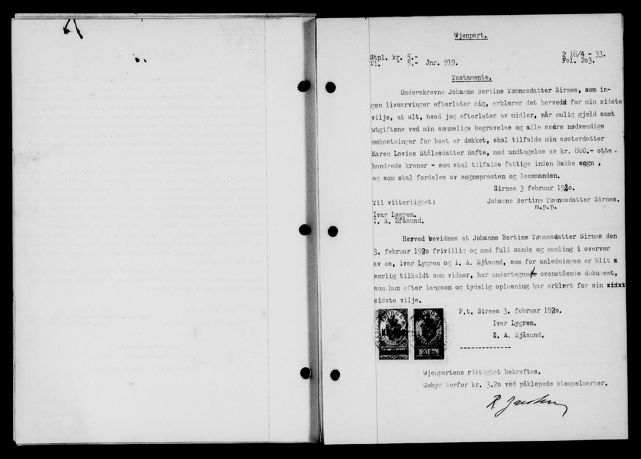 Flekkefjord sorenskriveri, SAK/1221-0001/G/Gb/Gba/L0049: Mortgage book no. 46, 1933-1934, Deed date: 18.04.1933