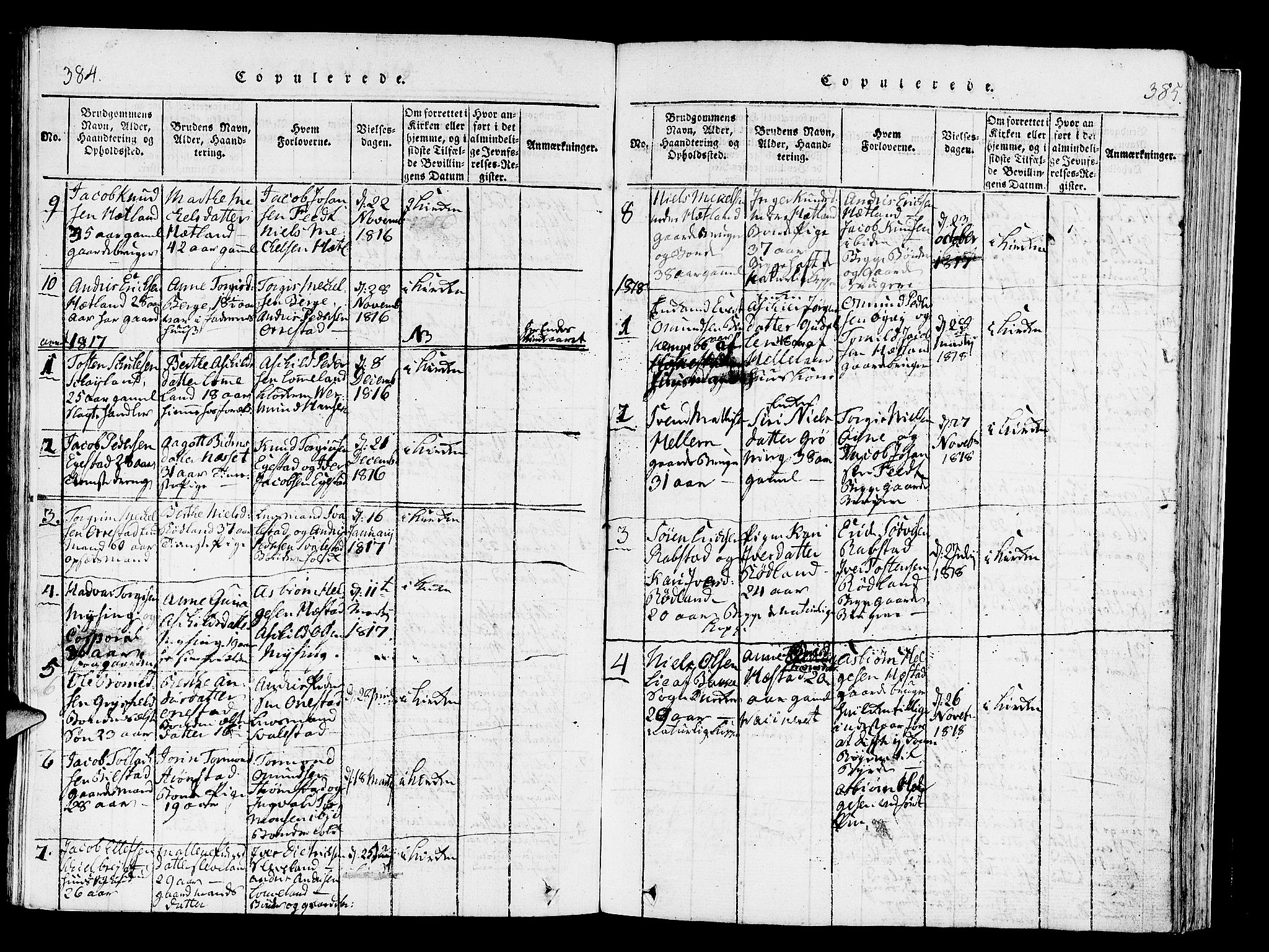 Helleland sokneprestkontor, SAST/A-101810: Parish register (official) no. A 4, 1815-1834, p. 384-385