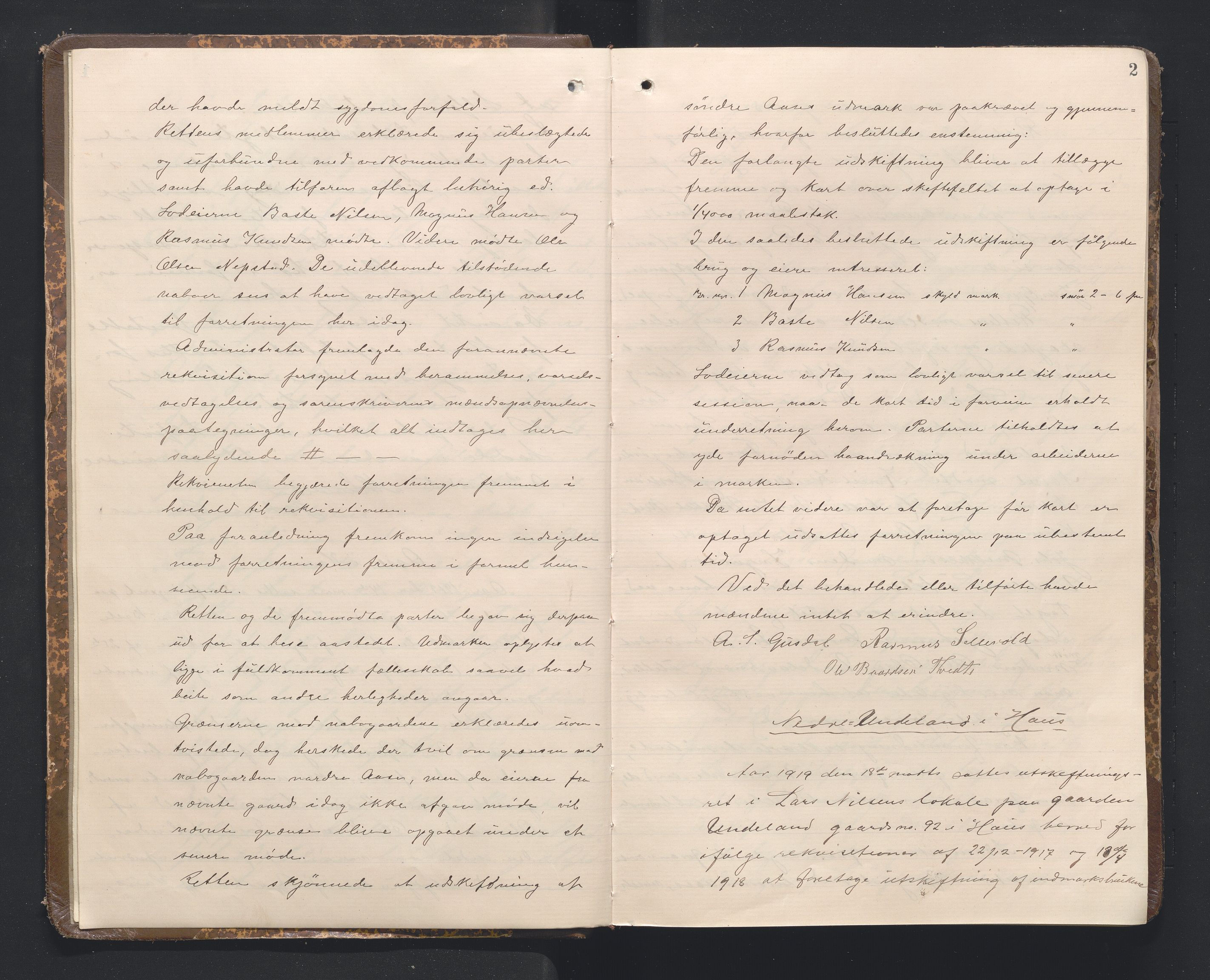 Hordaland jordskiftedøme - I Nordhordland jordskiftedistrikt, AV/SAB-A-6801/A/Aa/L0022: Forhandlingsprotokoll, 1919-1922, p. 1b-2a