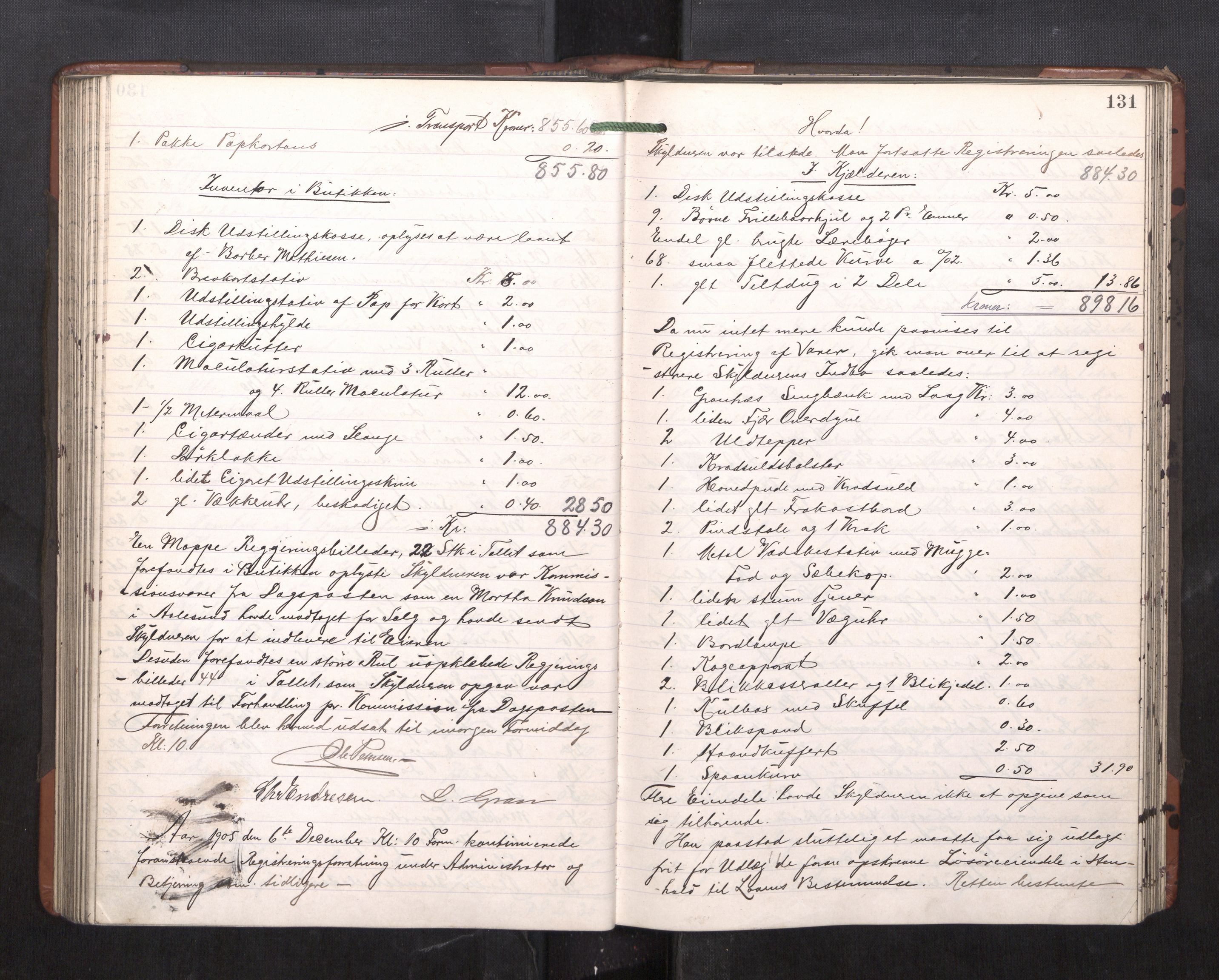 Trondheim byfogd, AV/SAT-A-0003/1/3/3C/L0023: Skifteregistreringsprotokoll - 11/2-15/5. (u/ register), 1905-1907, p. 131