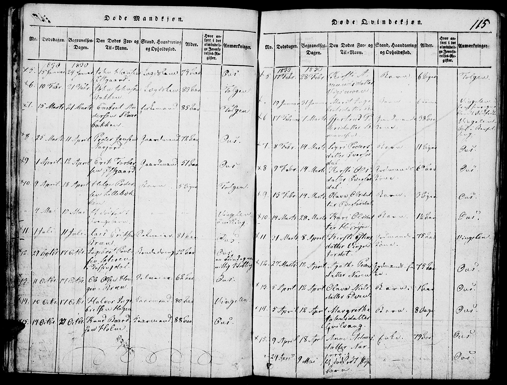 Tolga prestekontor, SAH/PREST-062/K/L0004: Parish register (official) no. 4, 1815-1836, p. 115