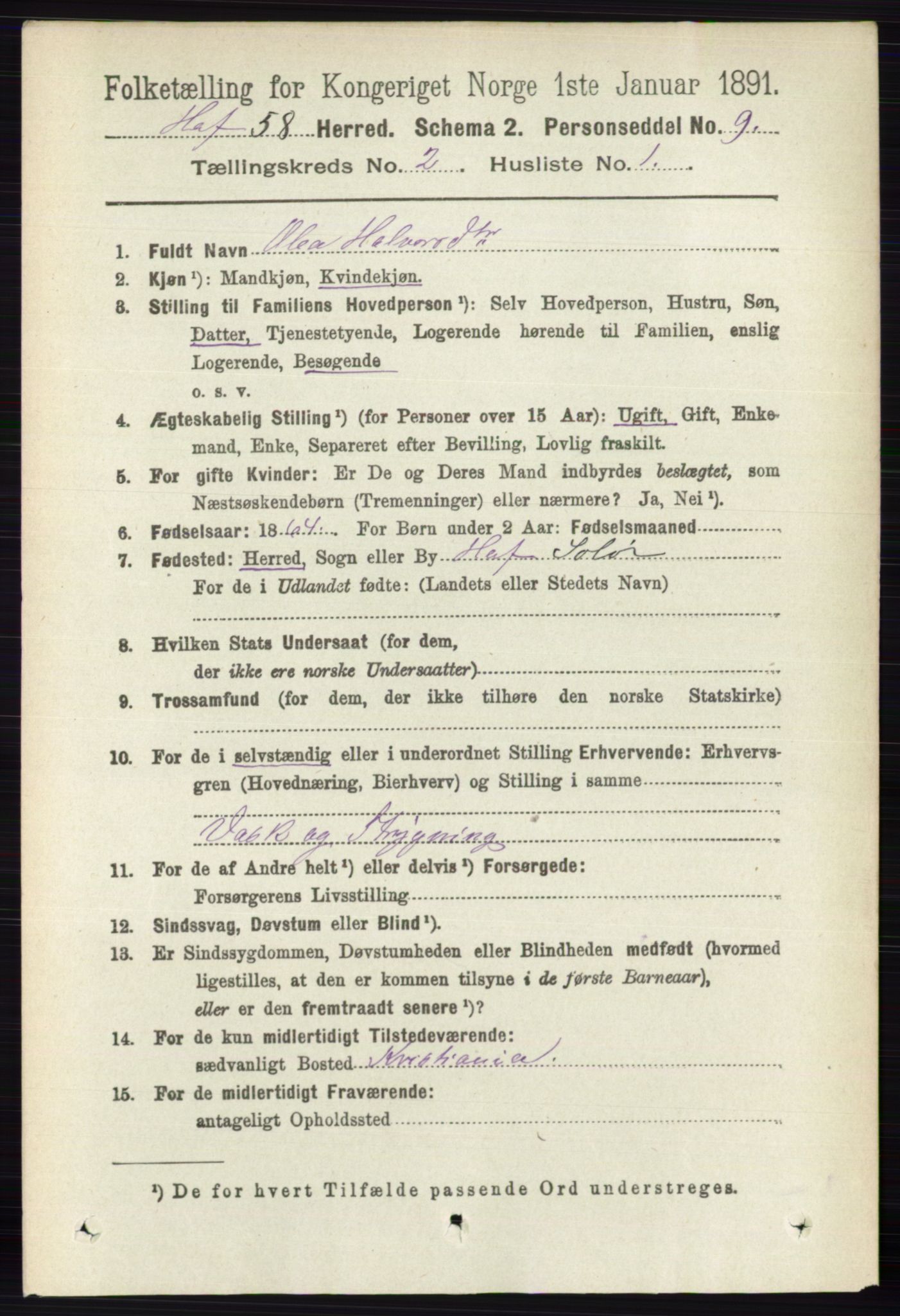 RA, 1891 census for 0424 Hof, 1891, p. 467