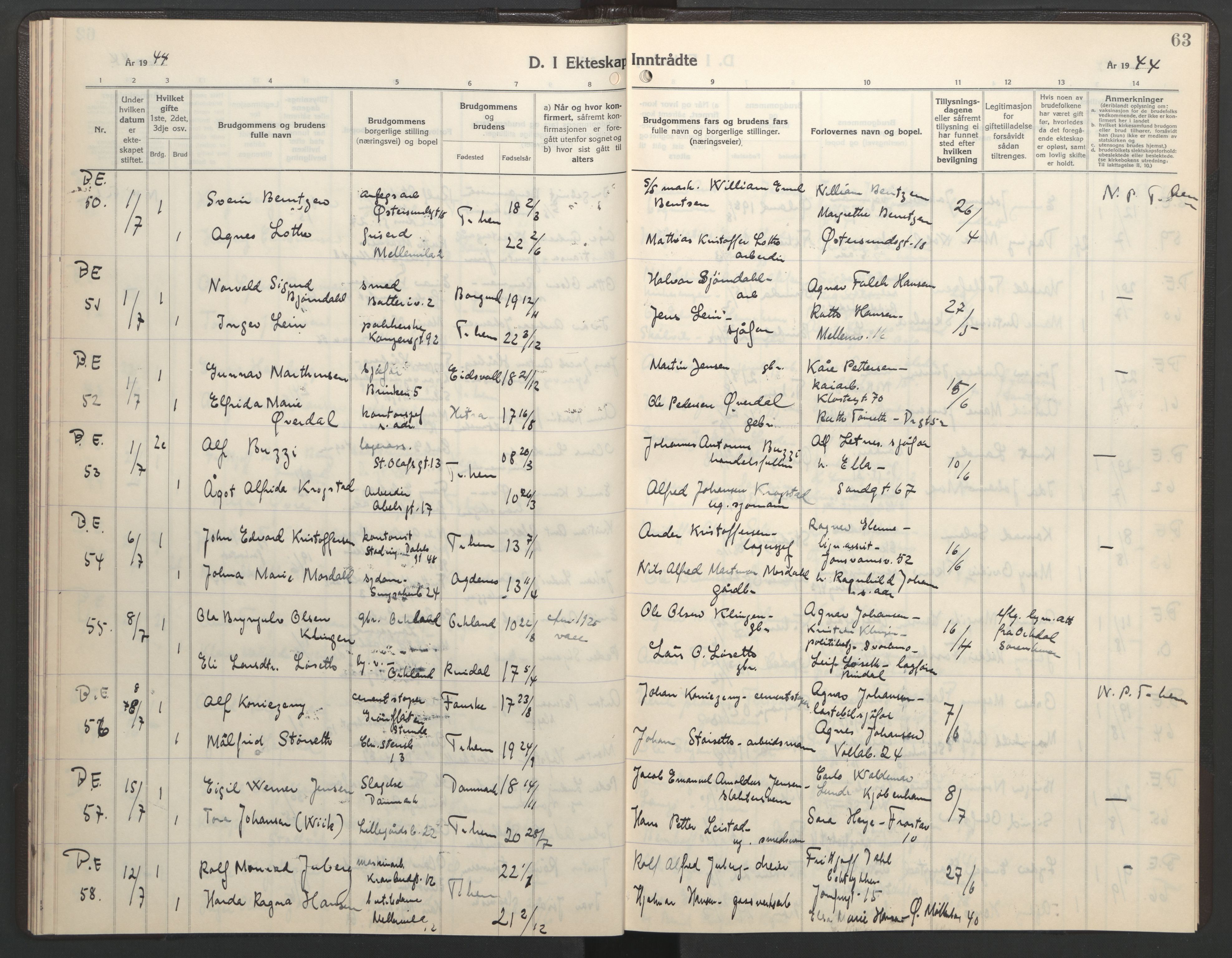 Ministerialprotokoller, klokkerbøker og fødselsregistre - Sør-Trøndelag, AV/SAT-A-1456/602/L0154: Parish register (copy) no. 602C22, 1940-1947, p. 63