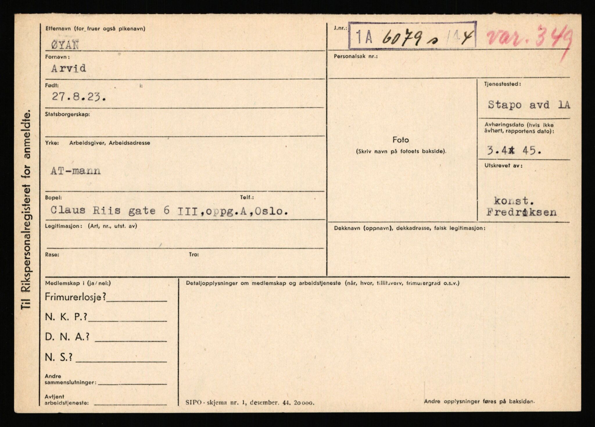 Statspolitiet - Hovedkontoret / Osloavdelingen, AV/RA-S-1329/C/Ca/L0016: Uberg - Øystese, 1943-1945, p. 4190