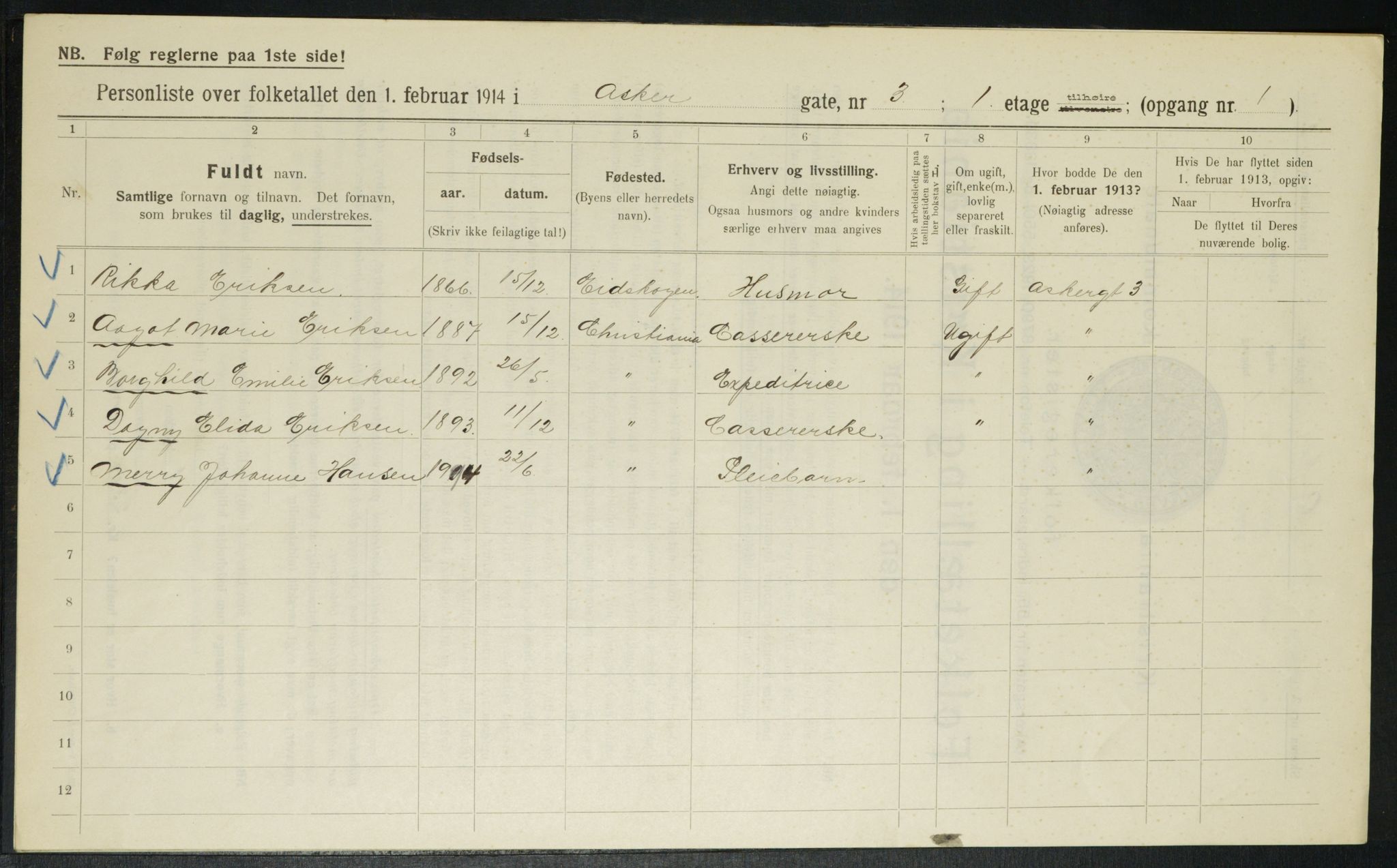 OBA, Municipal Census 1914 for Kristiania, 1914, p. 2531