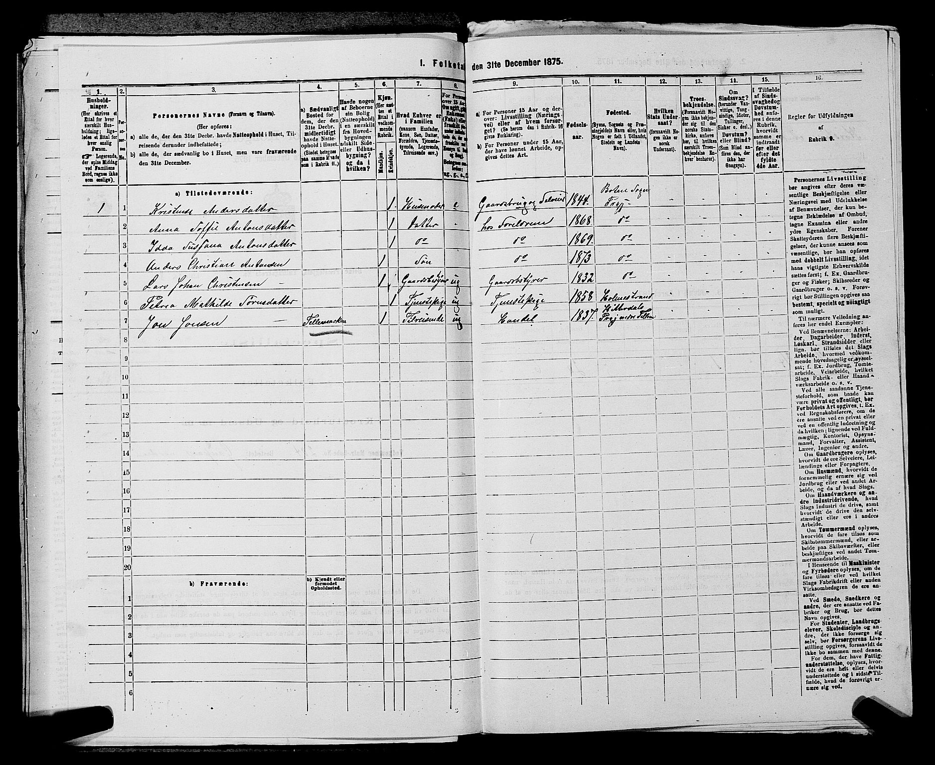 SAKO, 1875 census for 0715P Botne, 1875, p. 735