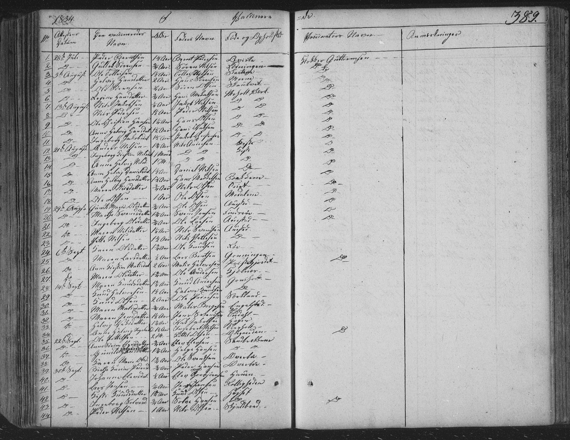 Siljan kirkebøker, SAKO/A-300/F/Fa/L0001: Parish register (official) no. 1, 1831-1870, p. 389