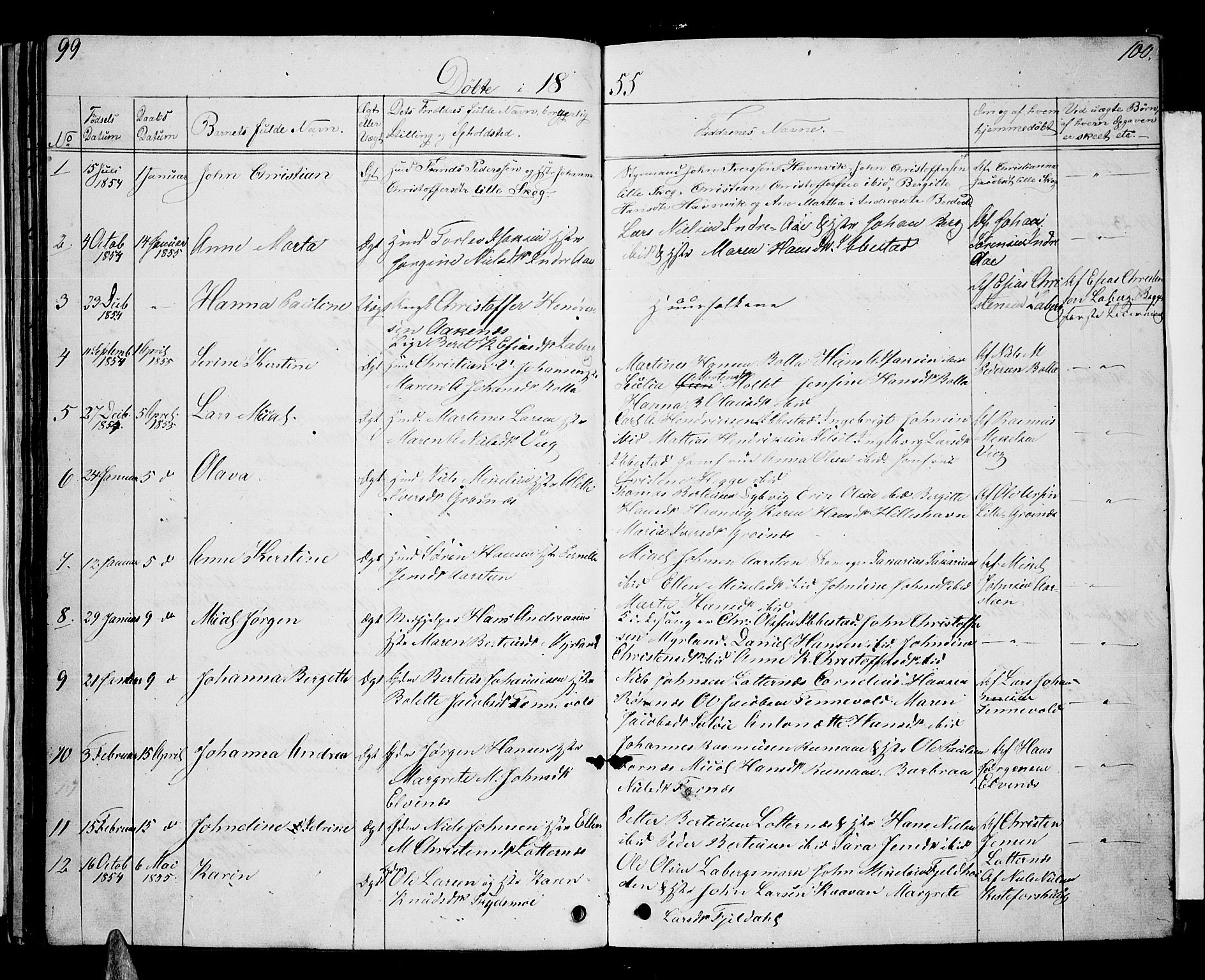 Ibestad sokneprestembete, SATØ/S-0077/H/Ha/Hab/L0004klokker: Parish register (copy) no. 4, 1852-1860, p. 99-100