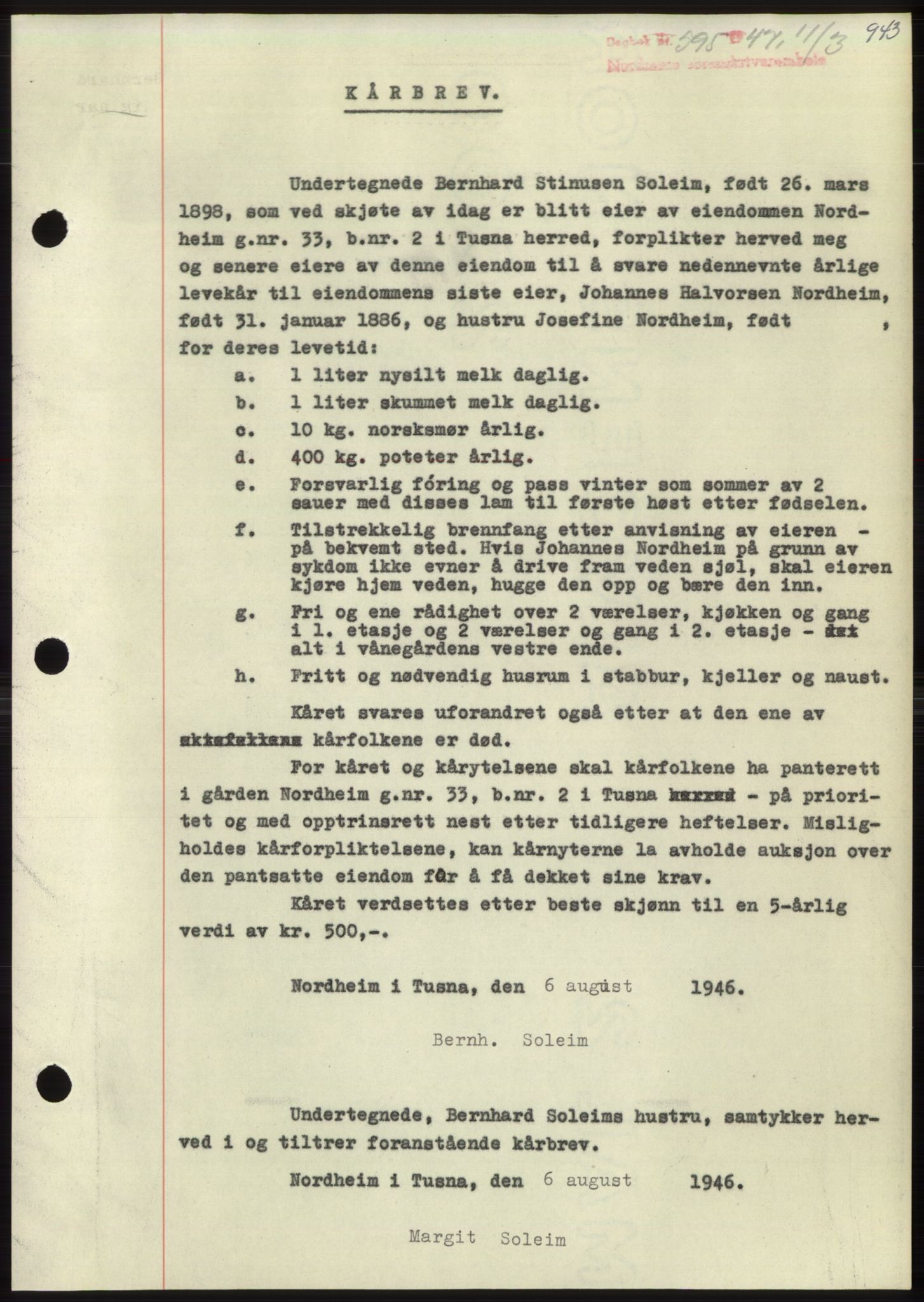 Nordmøre sorenskriveri, AV/SAT-A-4132/1/2/2Ca: Mortgage book no. B95, 1946-1947, Diary no: : 595/1947