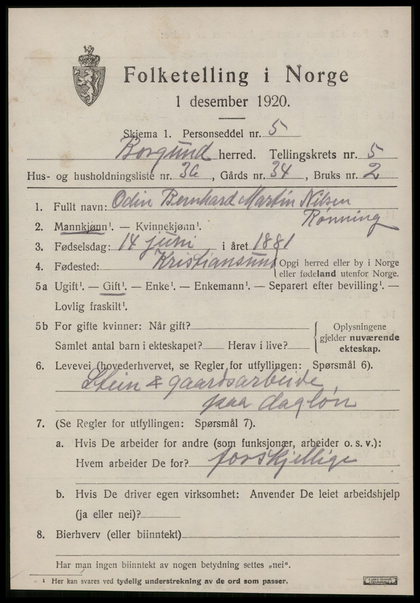 SAT, 1920 census for Borgund, 1920, p. 4988