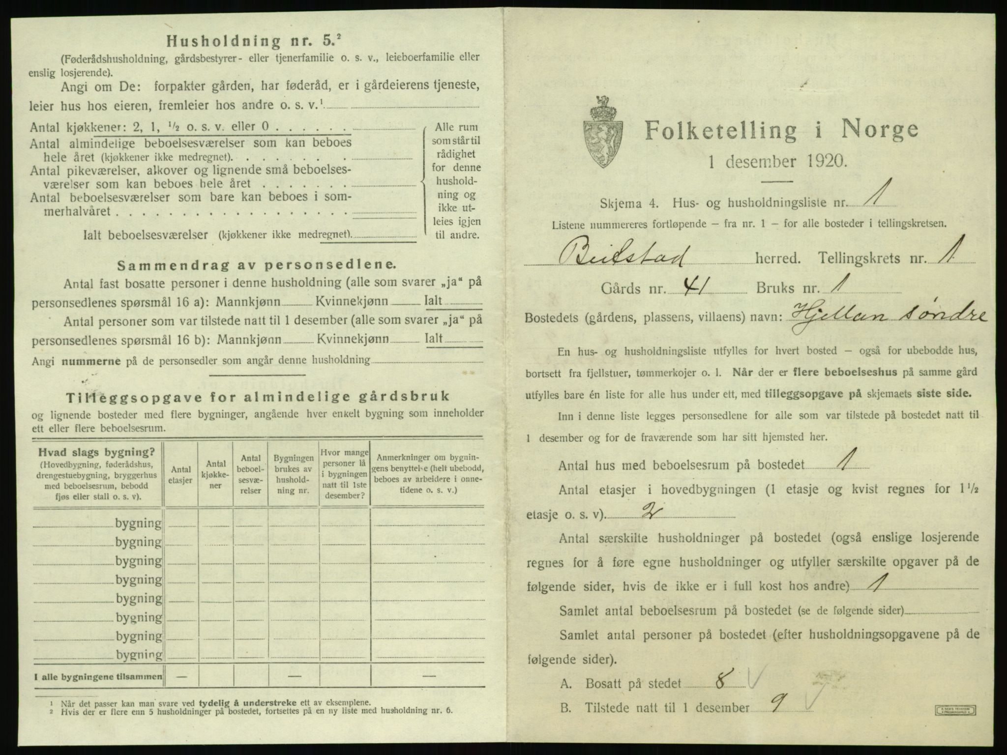 SAT, 1920 census for Beitstad, 1920, p. 29