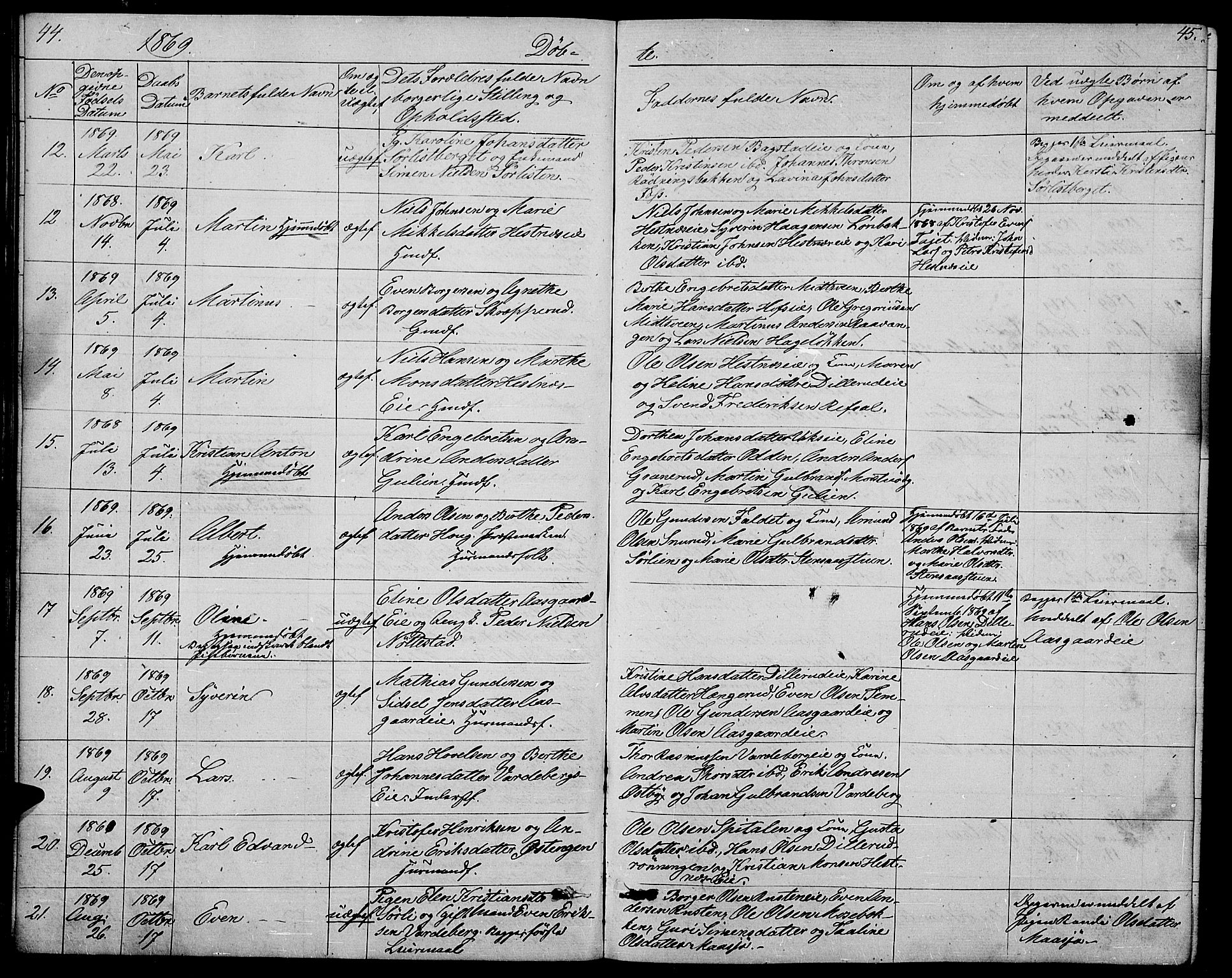 Stange prestekontor, AV/SAH-PREST-002/L/L0005: Parish register (copy) no. 5, 1861-1881, p. 44-45