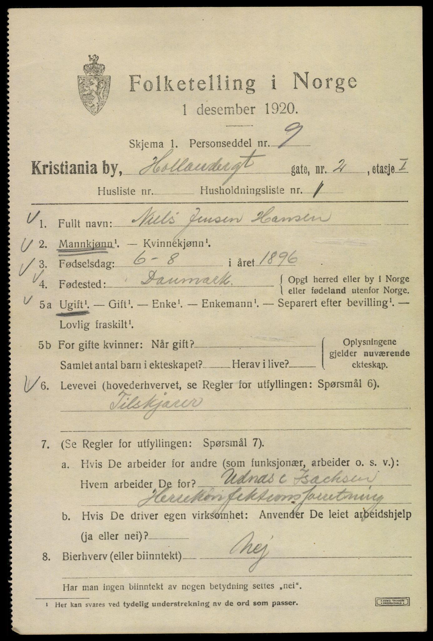 SAO, 1920 census for Kristiania, 1920, p. 296035