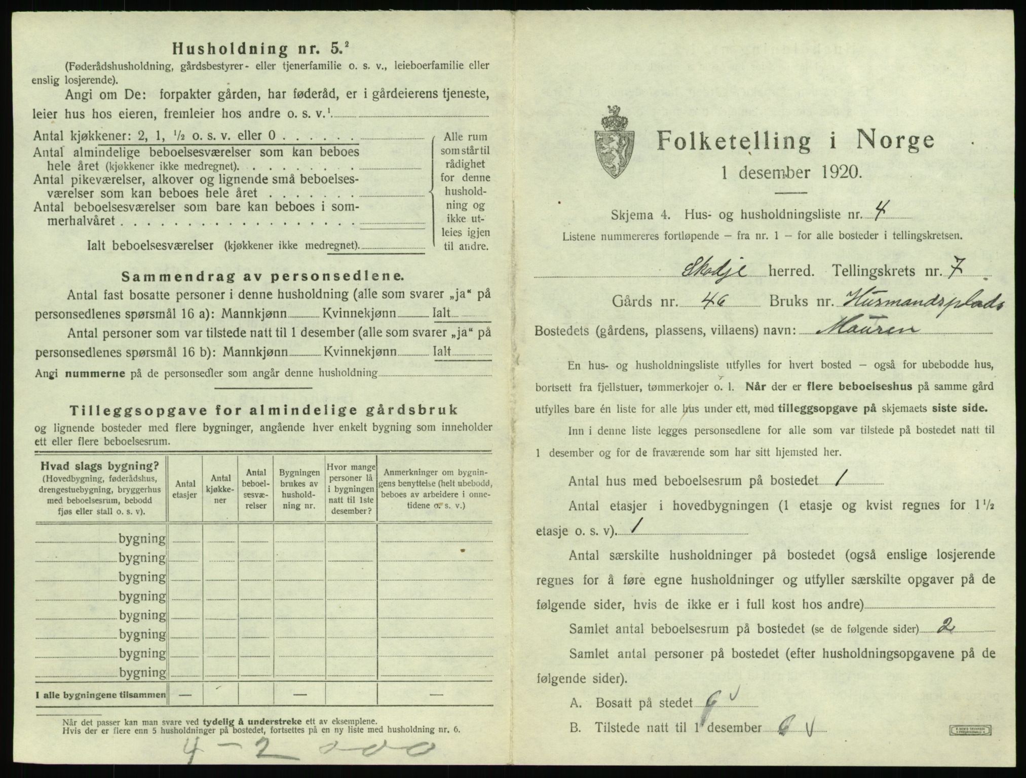 SAT, 1920 census for Skodje, 1920, p. 471