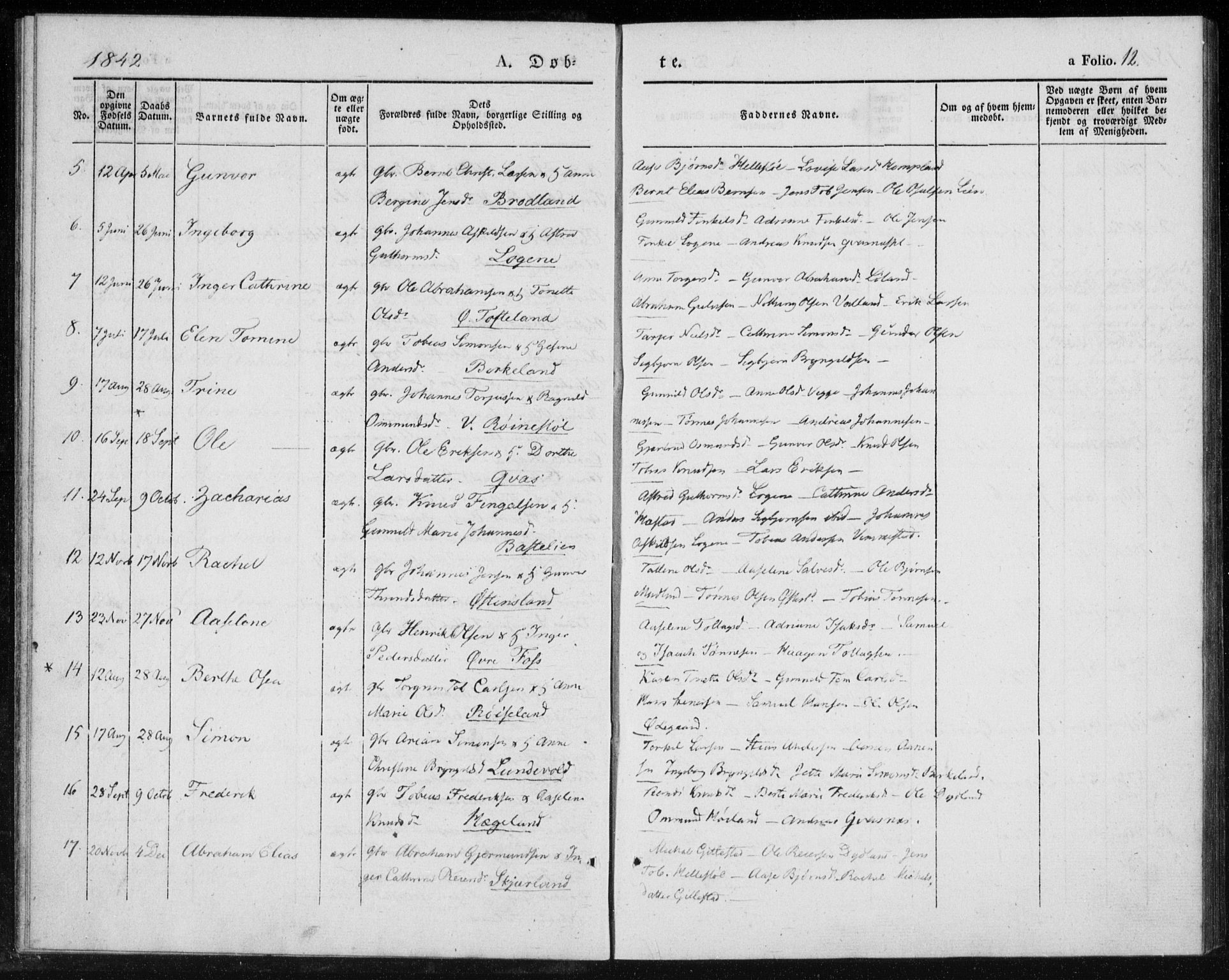 Lyngdal sokneprestkontor, AV/SAK-1111-0029/F/Fa/Fab/L0001: Parish register (official) no. A 1, 1838-1860, p. 12