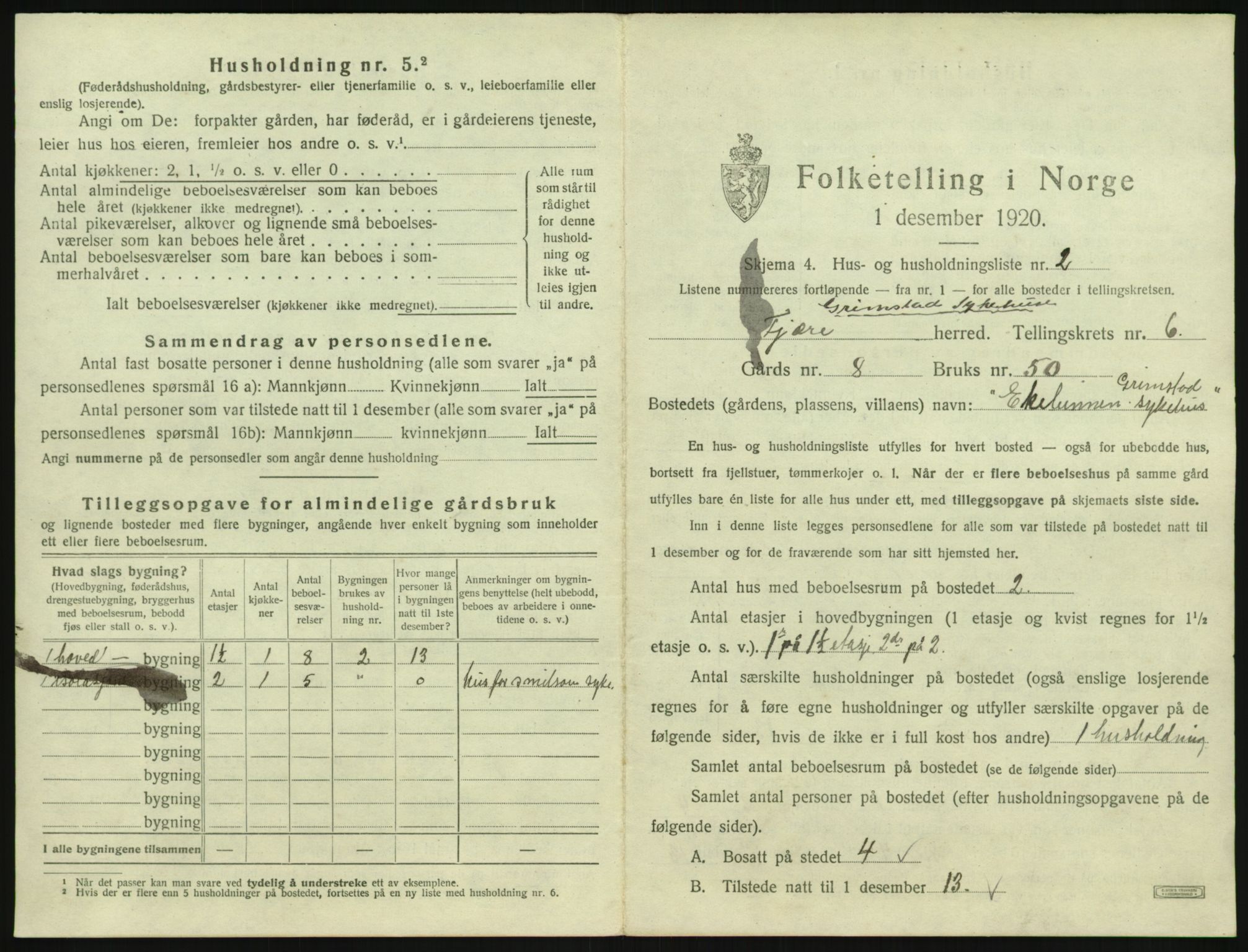 SAK, 1920 census for Fjære, 1920, p. 1191